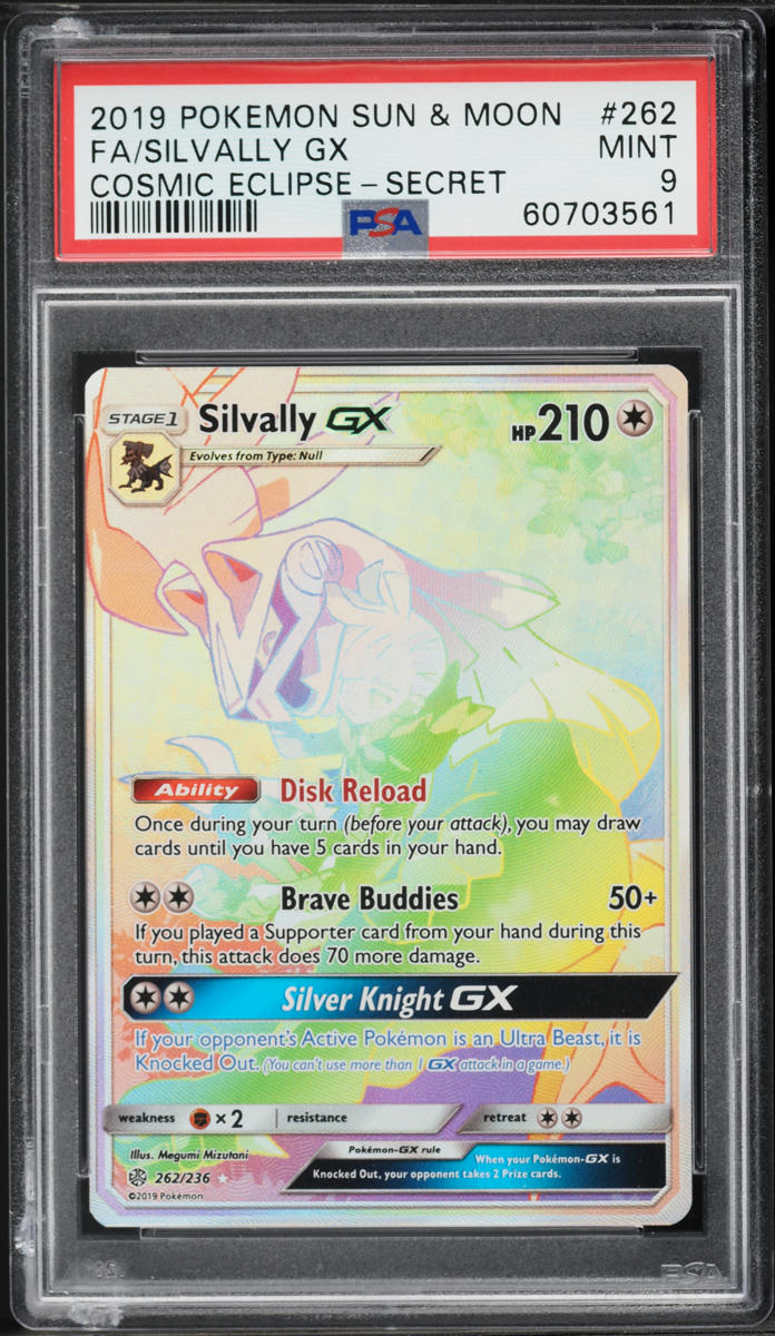 2019 Pokemon Sun & Moon Cosmic Eclipse Rainbow Rare Silvally GX #262 PSA 9 MINT