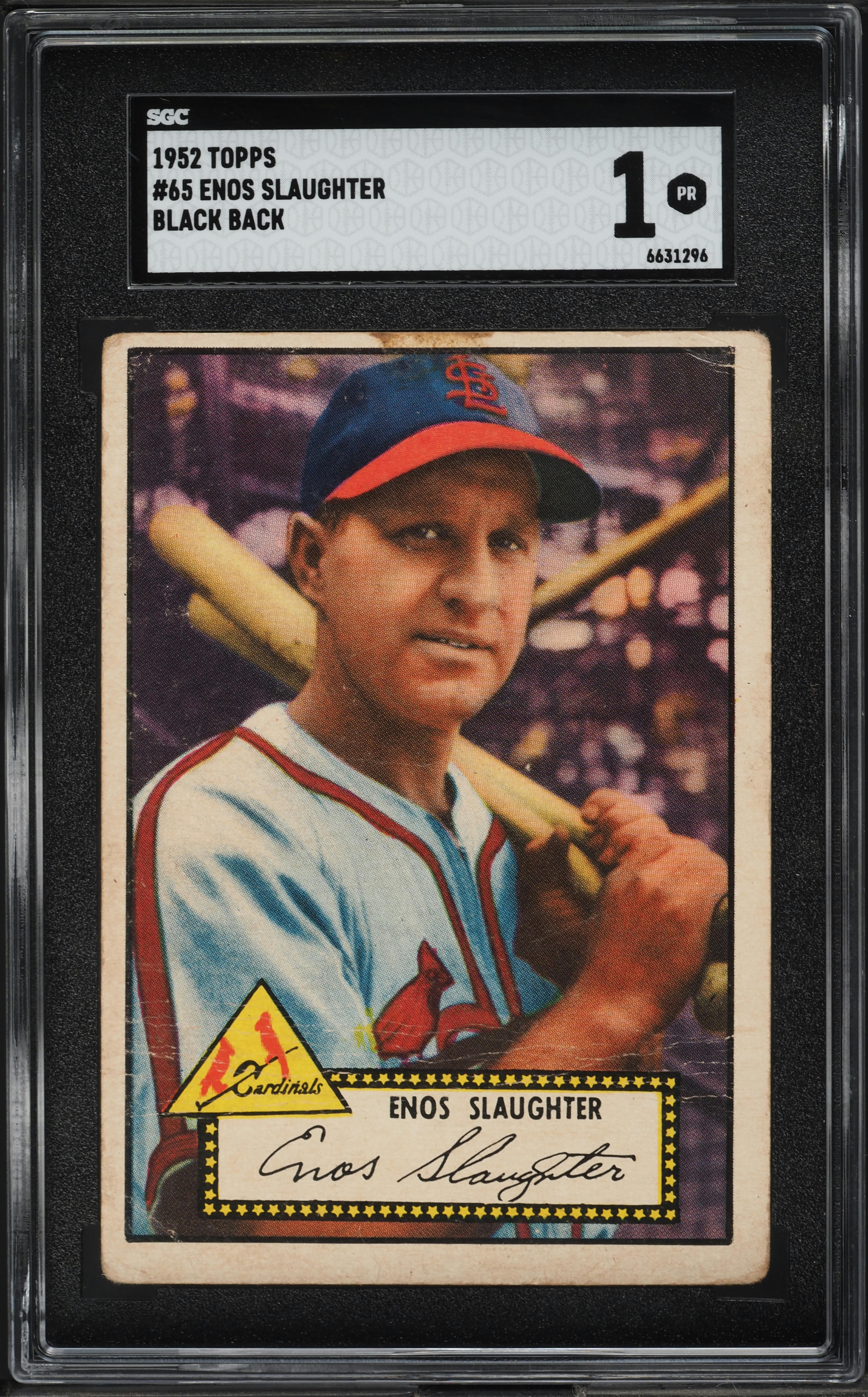 1952 Topps Enos Slaughter BLACK BACK #65 SGC 1 PR