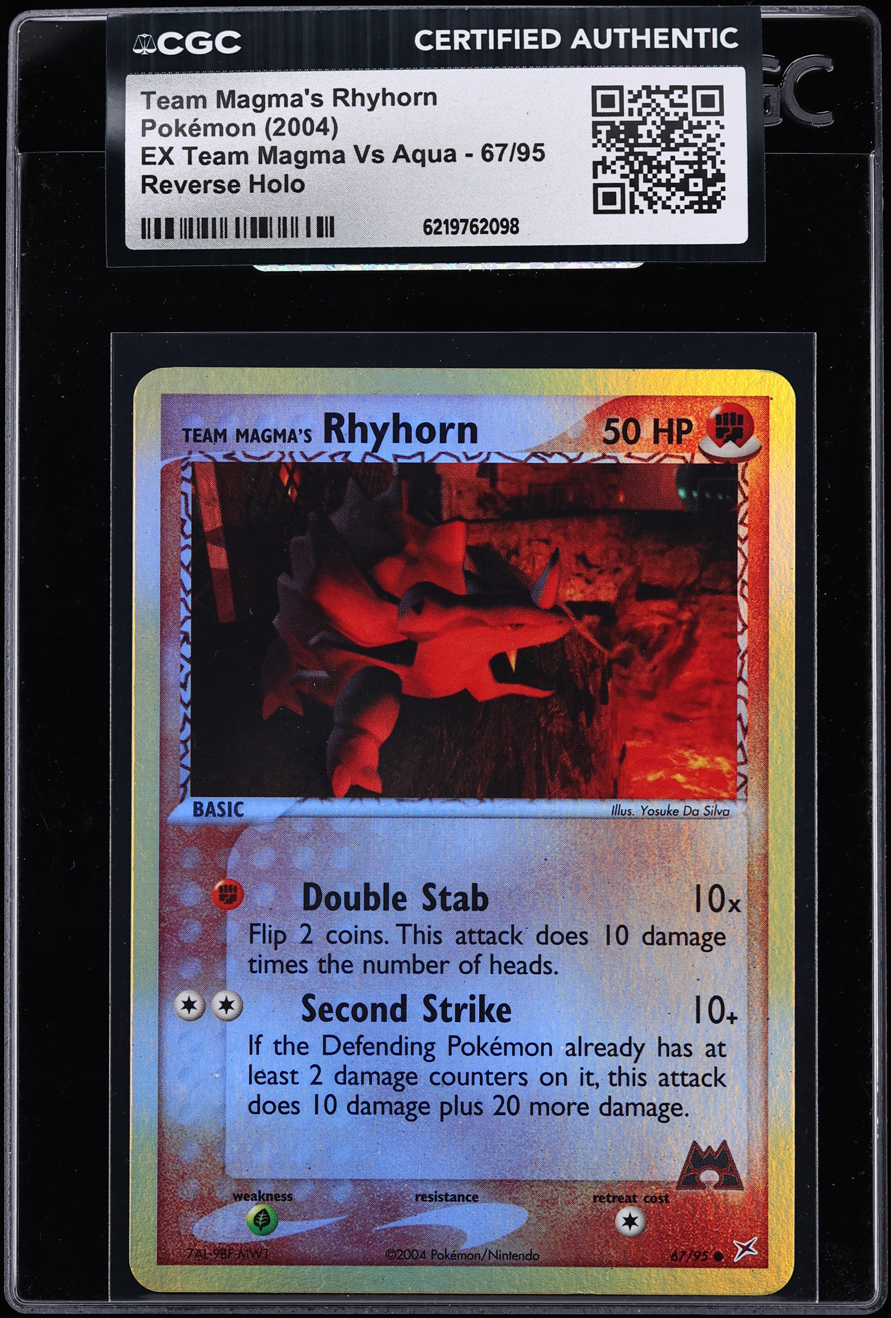2004 Pokemon EX Team Magma Vs Aqua Reverse Holo Team Magma's Rhyhorn #67 CGC AUTH