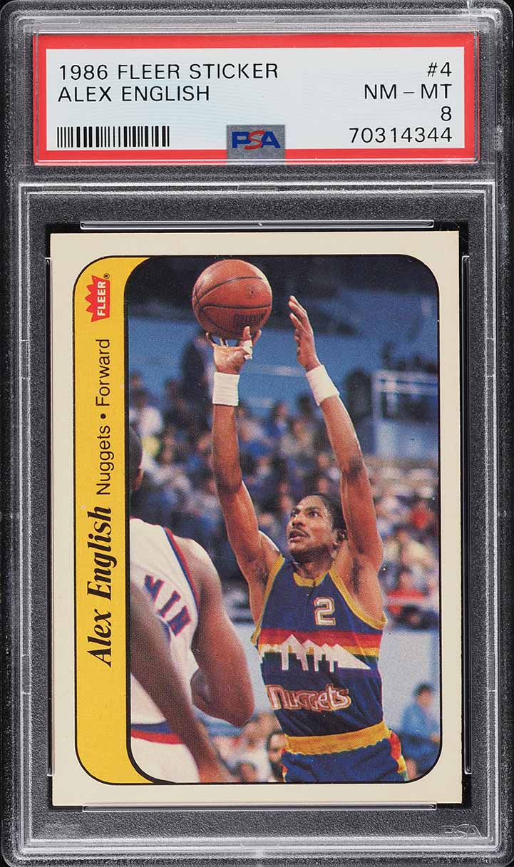 1986 Fleer Sticker Alex English #4 PSA 8 NM-MT