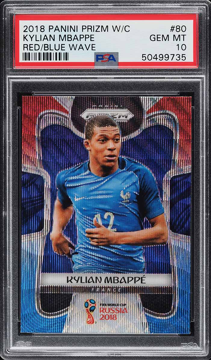 Kylian Mbappe 2018 Prizm World Cup #80 Red & Blue Wave Price Guide