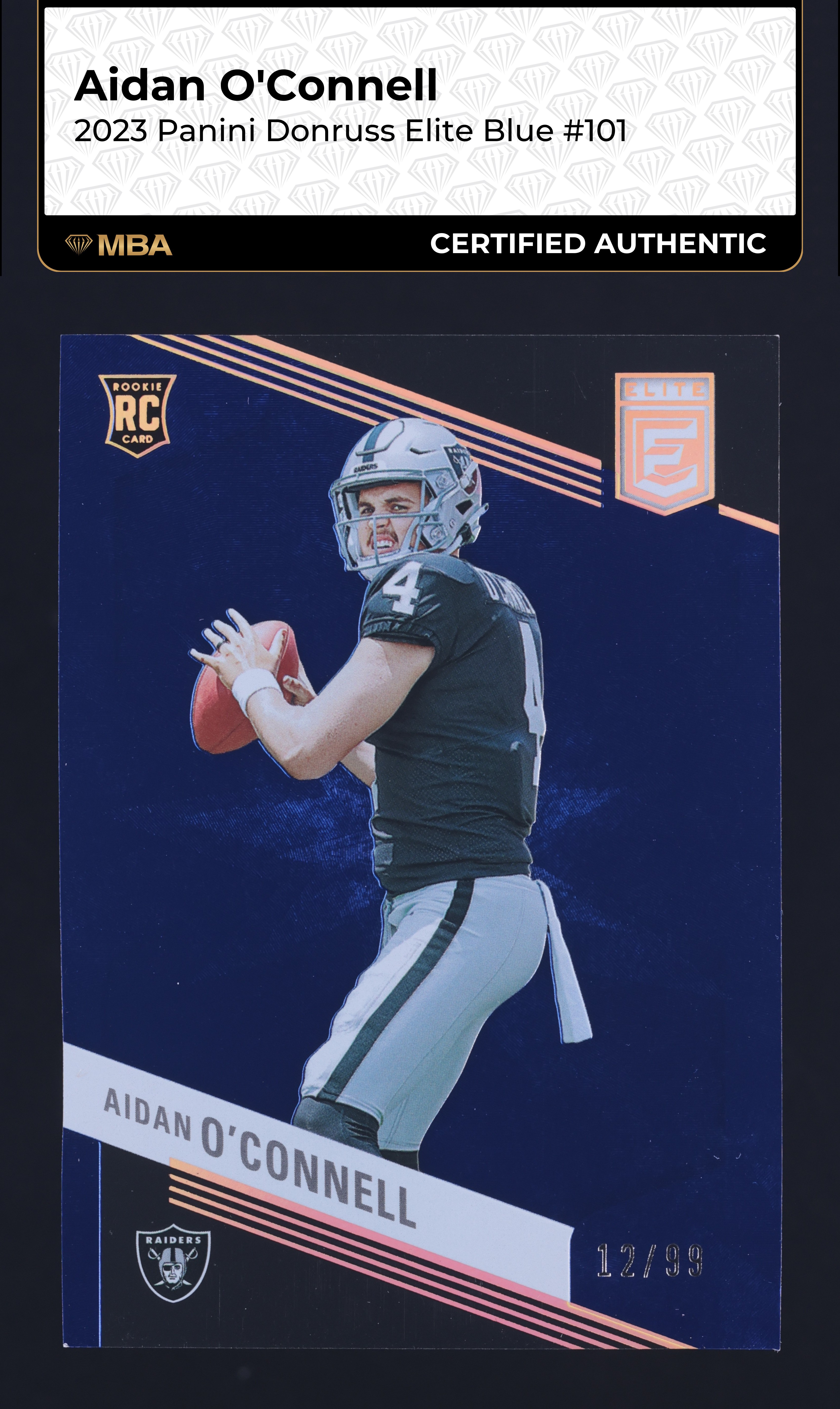 2023 Donruss Elite Blue Aidan O'Connell ROOKIE /99 #101 MBA AUTH