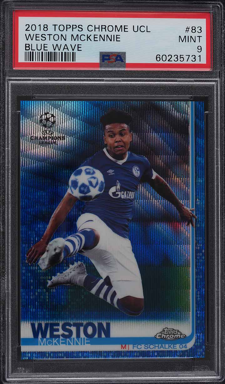 2018 Topps Chrome UEFA Champions Blue Wave Weston McKennie ROOKIE RC /75 PSA 9
