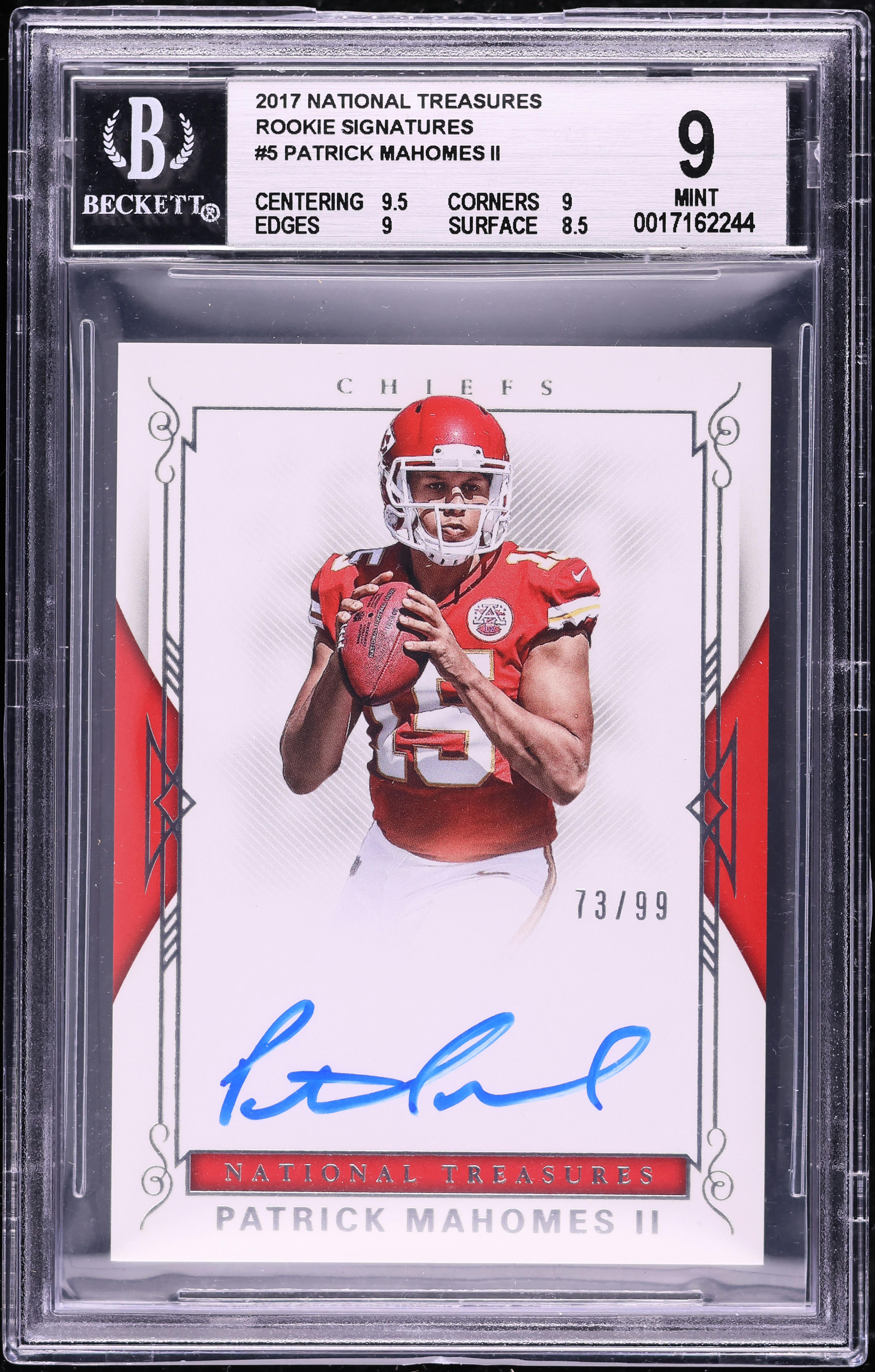 2017 National Treasures Patrick Mahomes II ROOKIE AUTO /99 #RS-2PM BGS 9 MINT