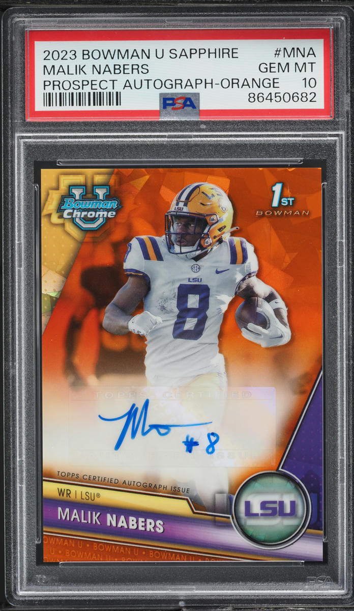 2023 Bowman Chrome U Sapphire Orange Malik Nabers ROOKIE AUTO /25 #PA-MNA PSA 10