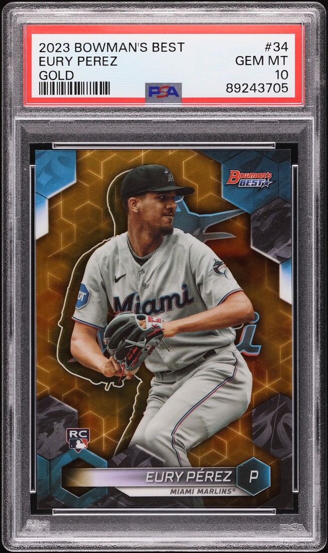 2023 Bowman's Best Gold Refractor Eury Perez ROOKIE /50 #34 PSA 10 GEM MINT