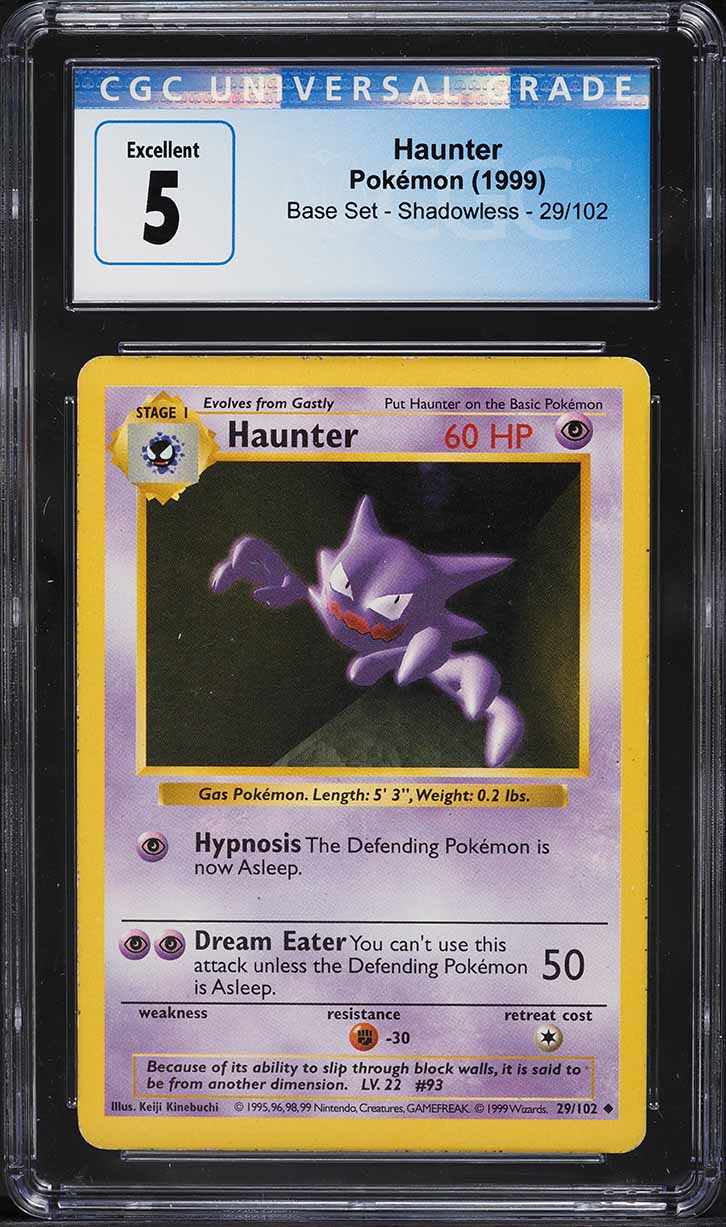 1999 Pokemon Base Set Shadowless Haunter #29 CGC 5 EX