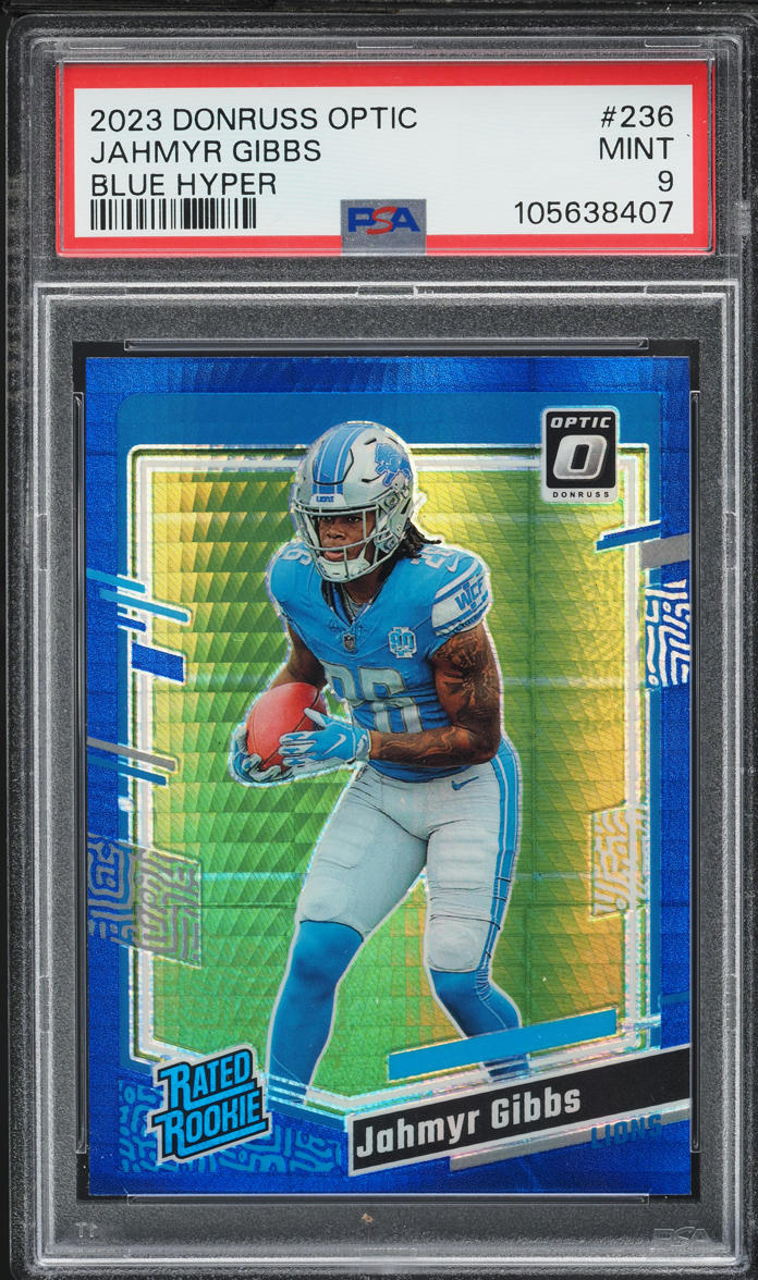 2023 Donruss Optic Blue Hyper Jahmyr Gibbs ROOKIE #236 PSA 9 MINT