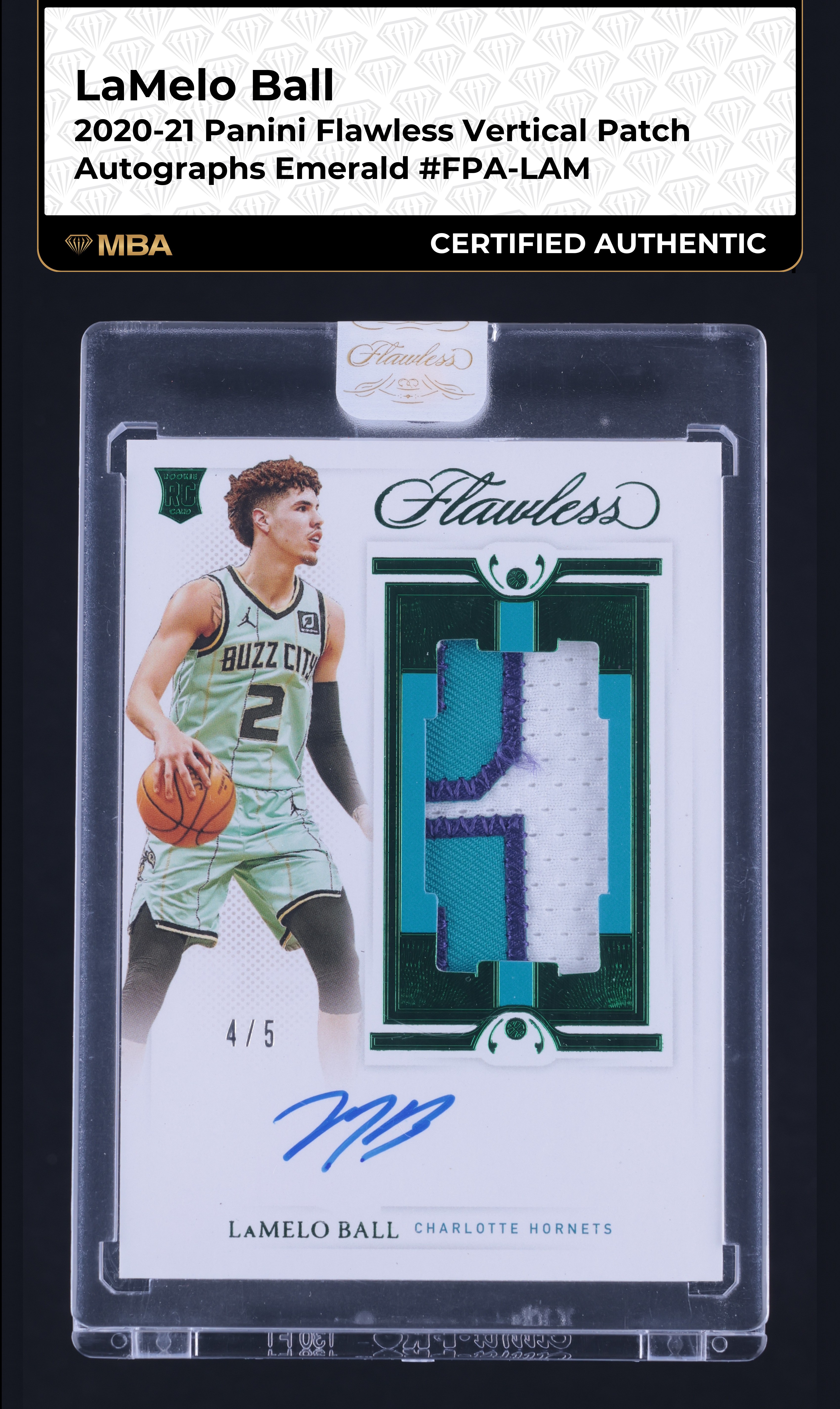 2020 Panini Flawless Vertical Emerald LaMelo Ball ROOKIE PATCH AUTO /5 MBA AUTH