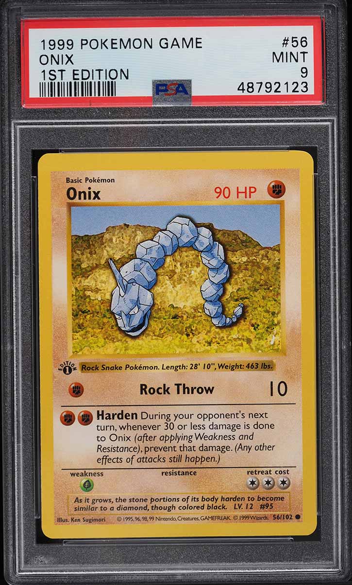 1999 Pokemon Base Set Shadowless 1st Edition Onix #56 PSA 9 MINT