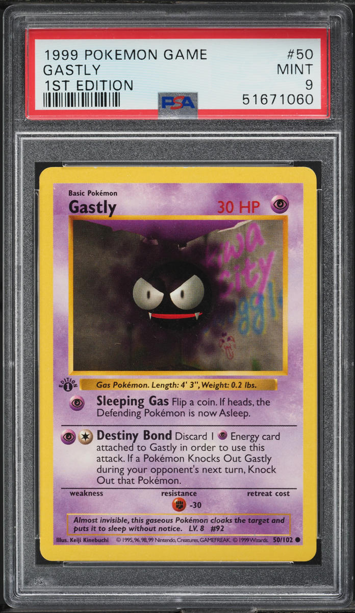 1999 Pokemon Base Set Shadowless 1st Edition Gastly #50 PSA 9 MINT