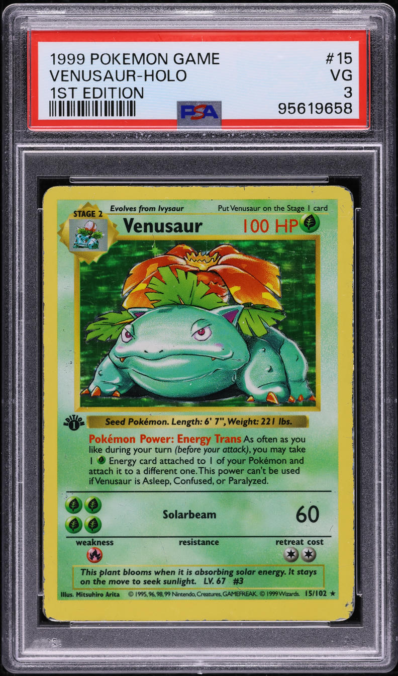 1999 Pokemon Base Set Shadowless 1st Edition Holo Venusaur #15 PSA 3 VG