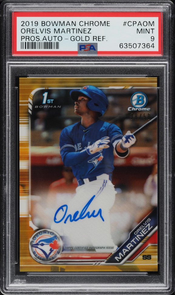 2019 Bowman Chrome Gold Refractor Orelvis Martinez ROOKIE AUTO /50 PSA 9 MINT