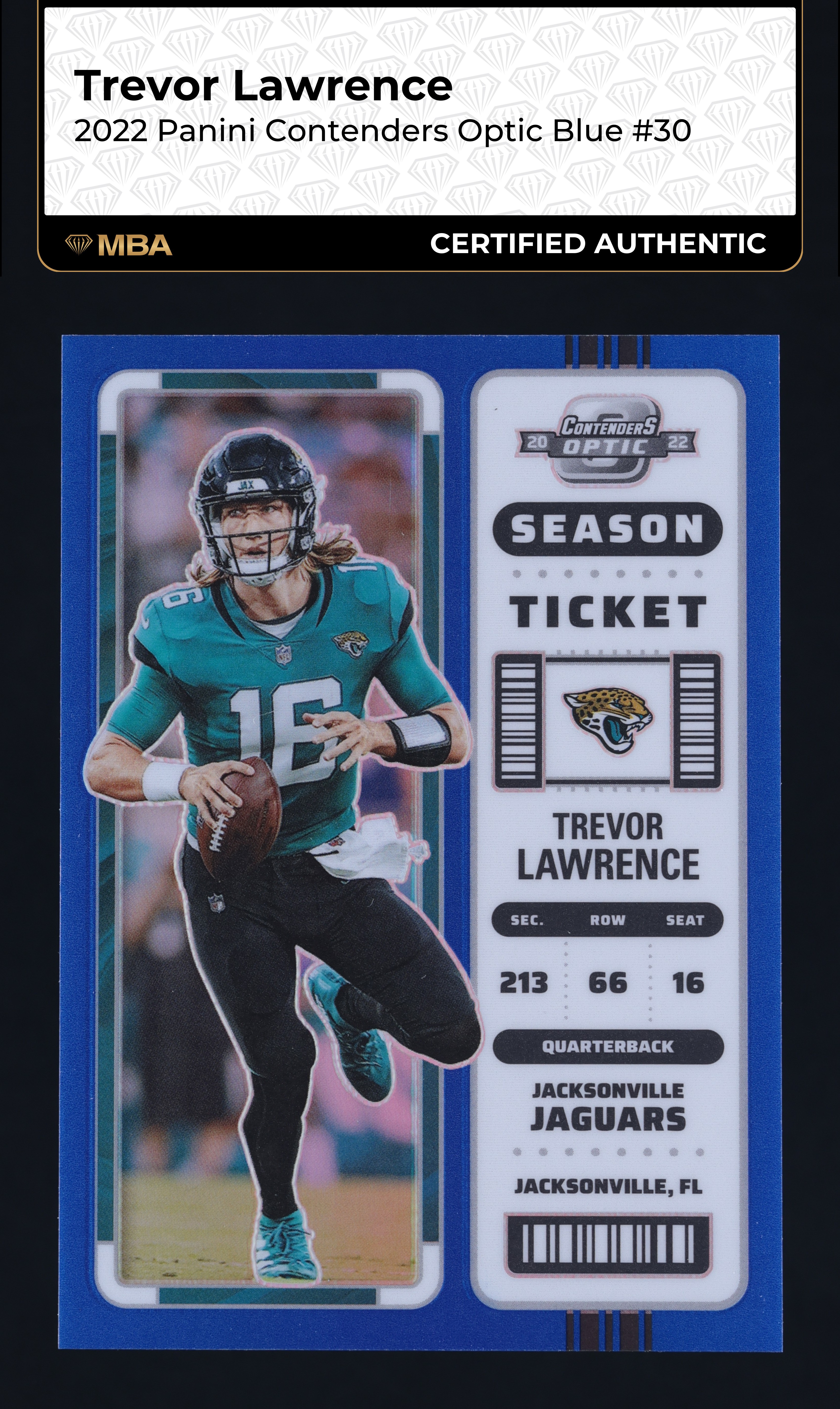 2022 Panini Contenders Optic Blue Trevor Lawrence /99 #30 MBA AUTH