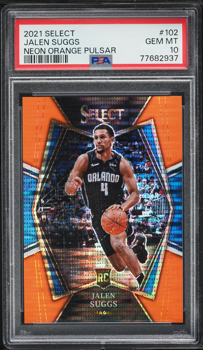 2021 Select Premier Level Neon Orange Pulsar Jalen Suggs ROOKIE /15 #102 PSA 10
