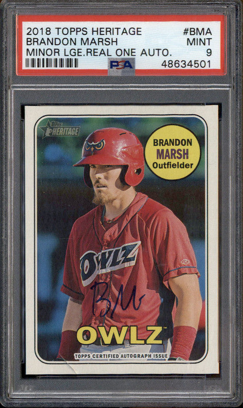 2018 Topps Heritage Minor League Real One Auto Brandon Marsh PSA 9