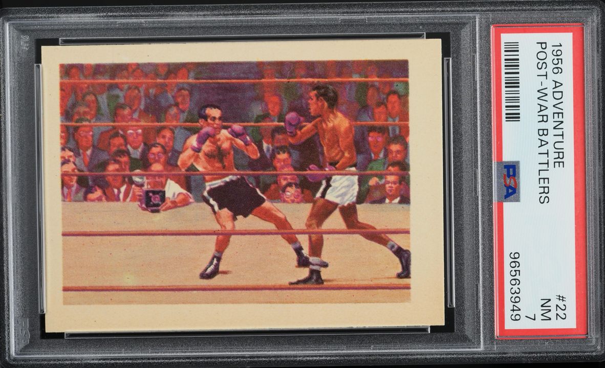 1956 Gum Inc. Adventure Boxing Sugar Ray Robinson & Bobo Olsen #22 PSA 7 NRMT
