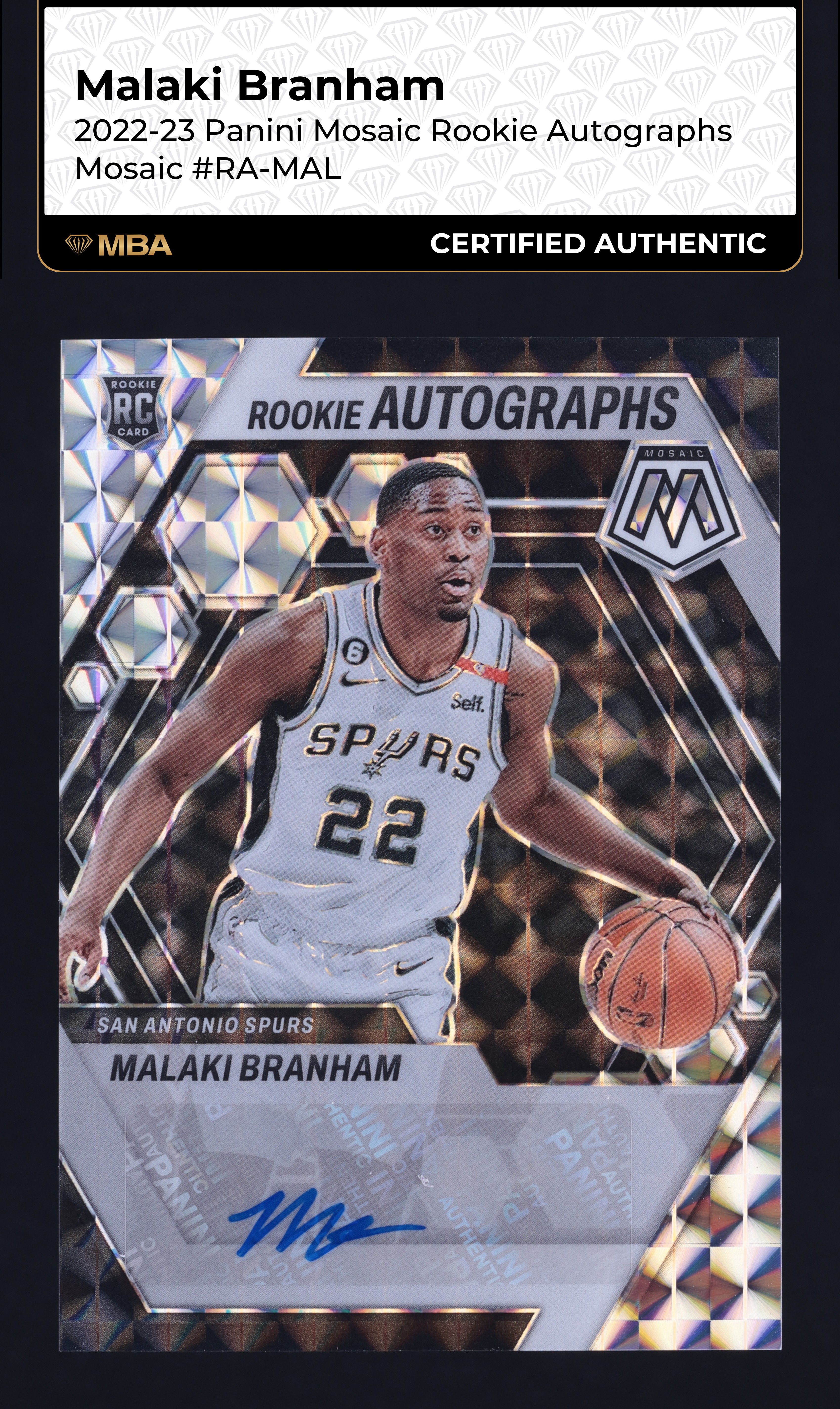 2022 Panini Mosaic Prizm Malaki Branham ROOKIE AUTO #RA-MAL MBA AUTH