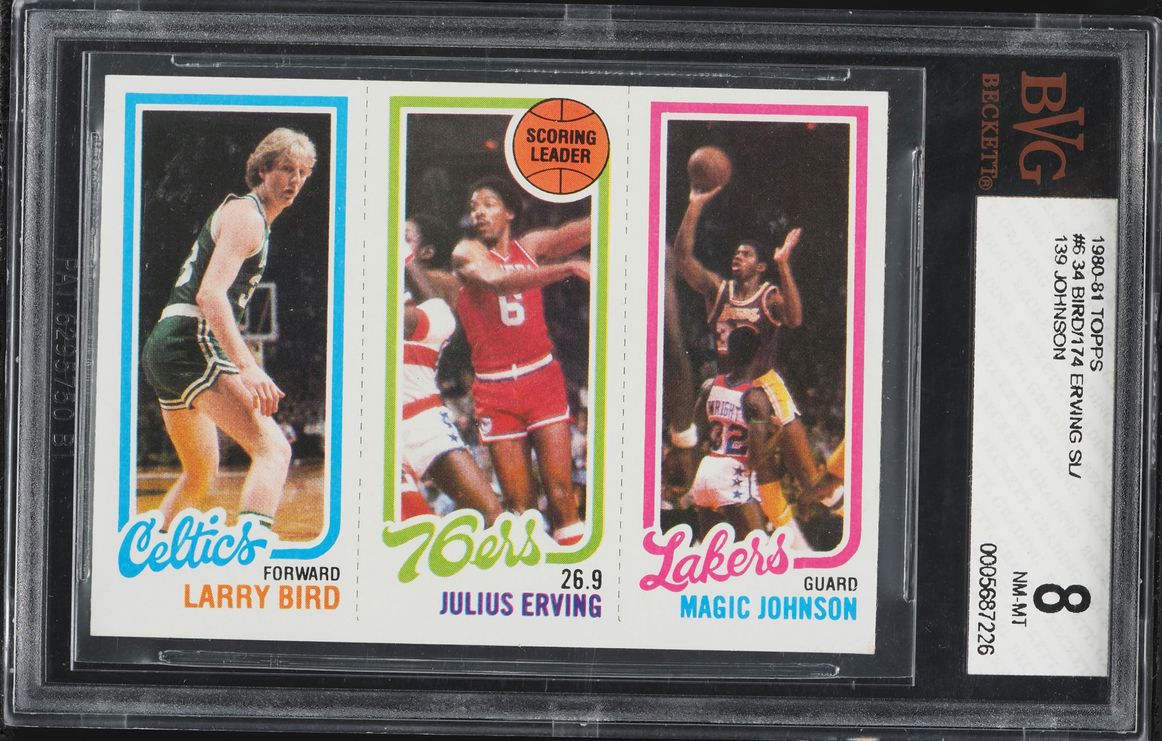 1980 Topps Basketball Julius Erving Larry Bird Magic Johnson ROOKIE #6 BVG 8 NM-MT