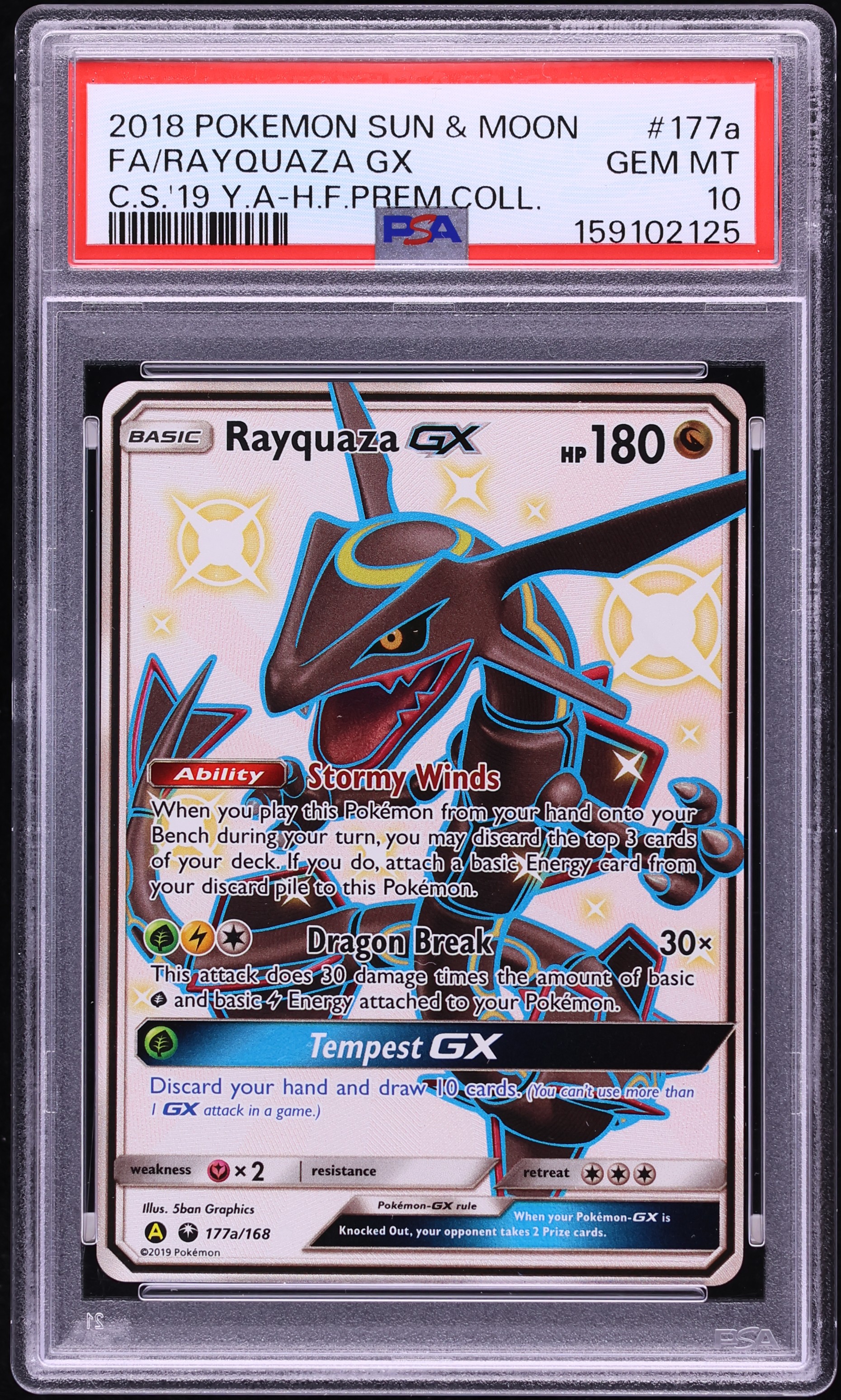 2018 Pokemon Sun & Moon Hidden Fates Premium Collection Shiny Rayquaza GX #177a PSA 10 GEM MINT