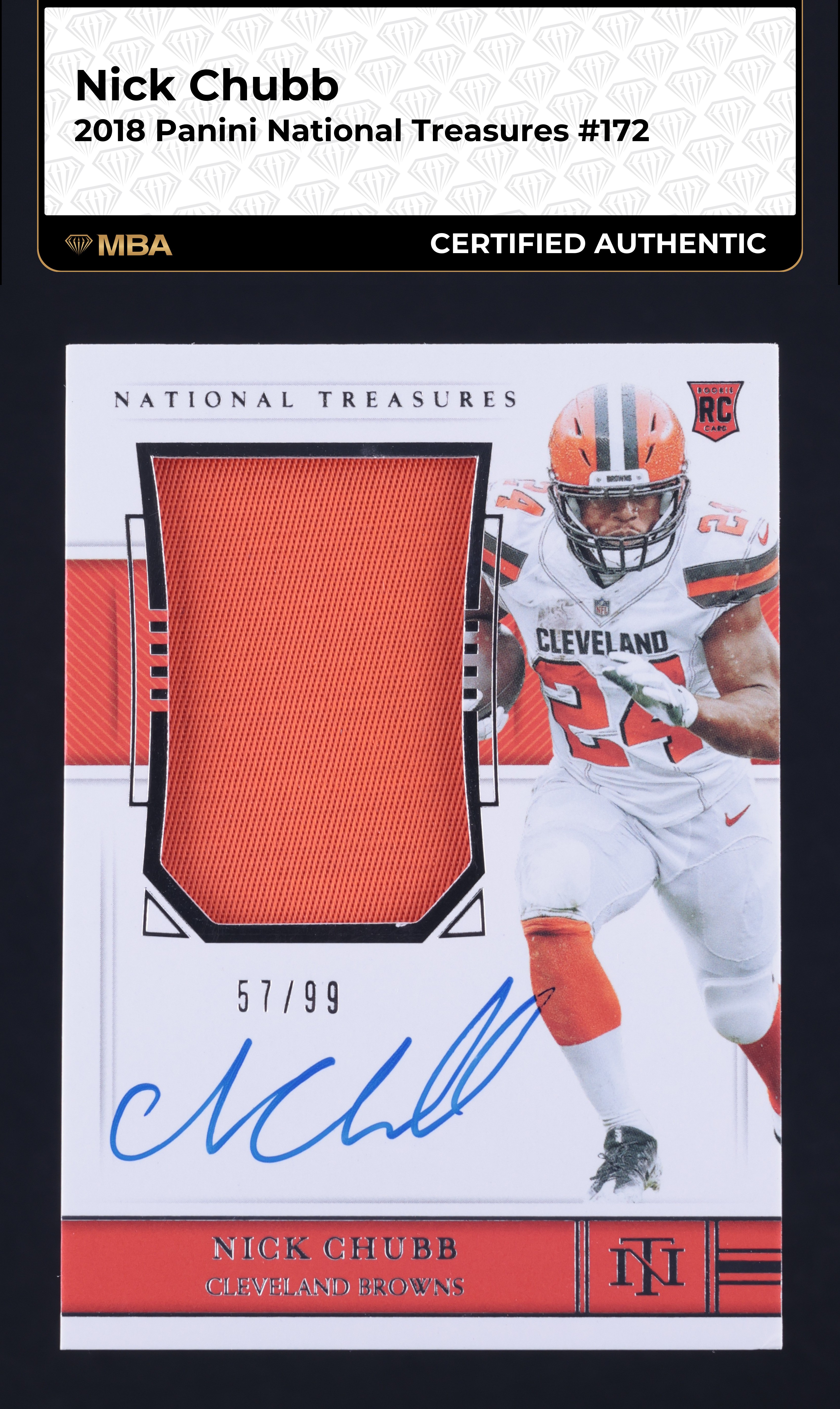 2018 National Treasures Nick Chubb ROOKIE PATCH AUTO /99 #172 MBA AUTH