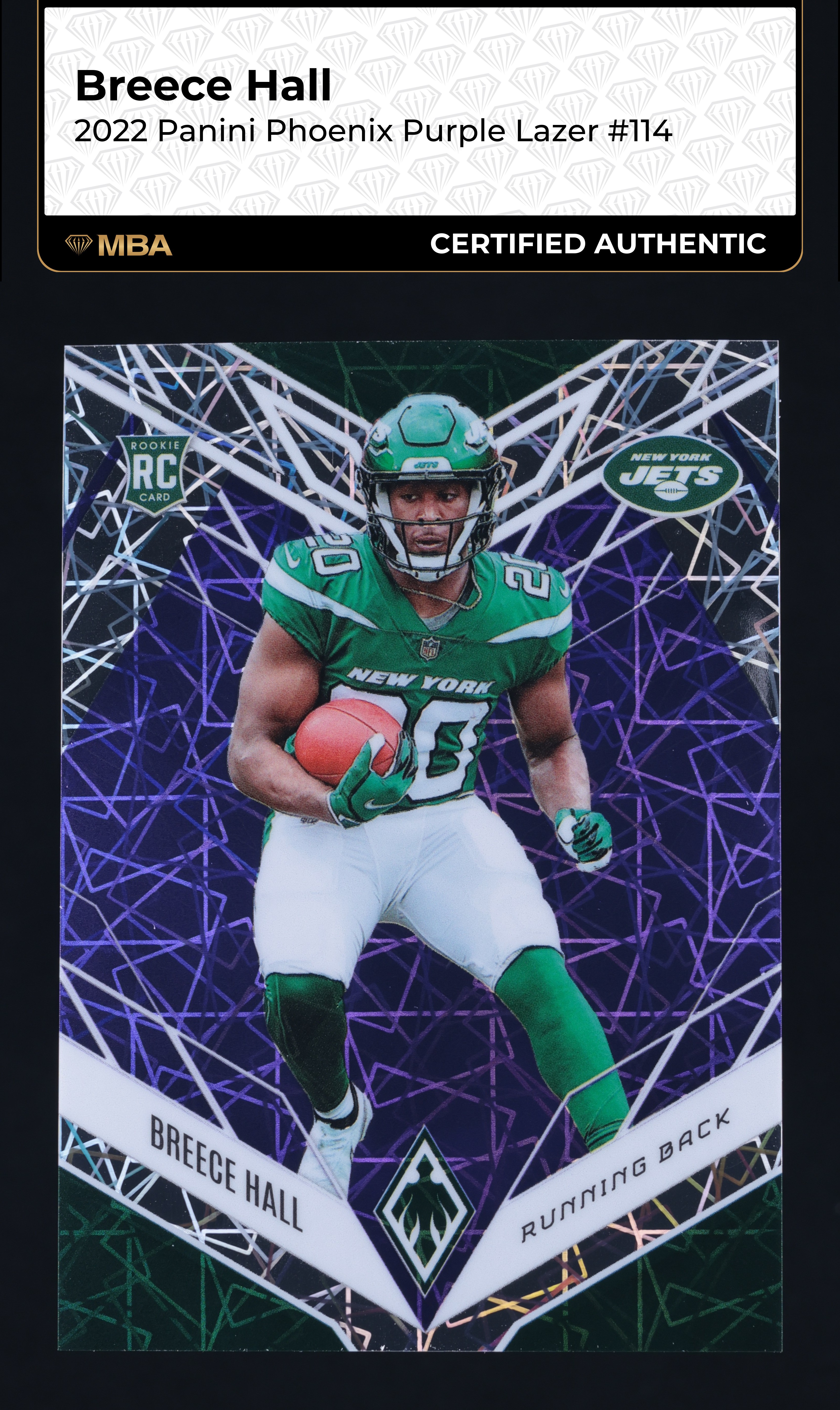 2022 Panini Phoenix Purple Lazer Breece Hall ROOKIE /99 #114 MBA AUTH