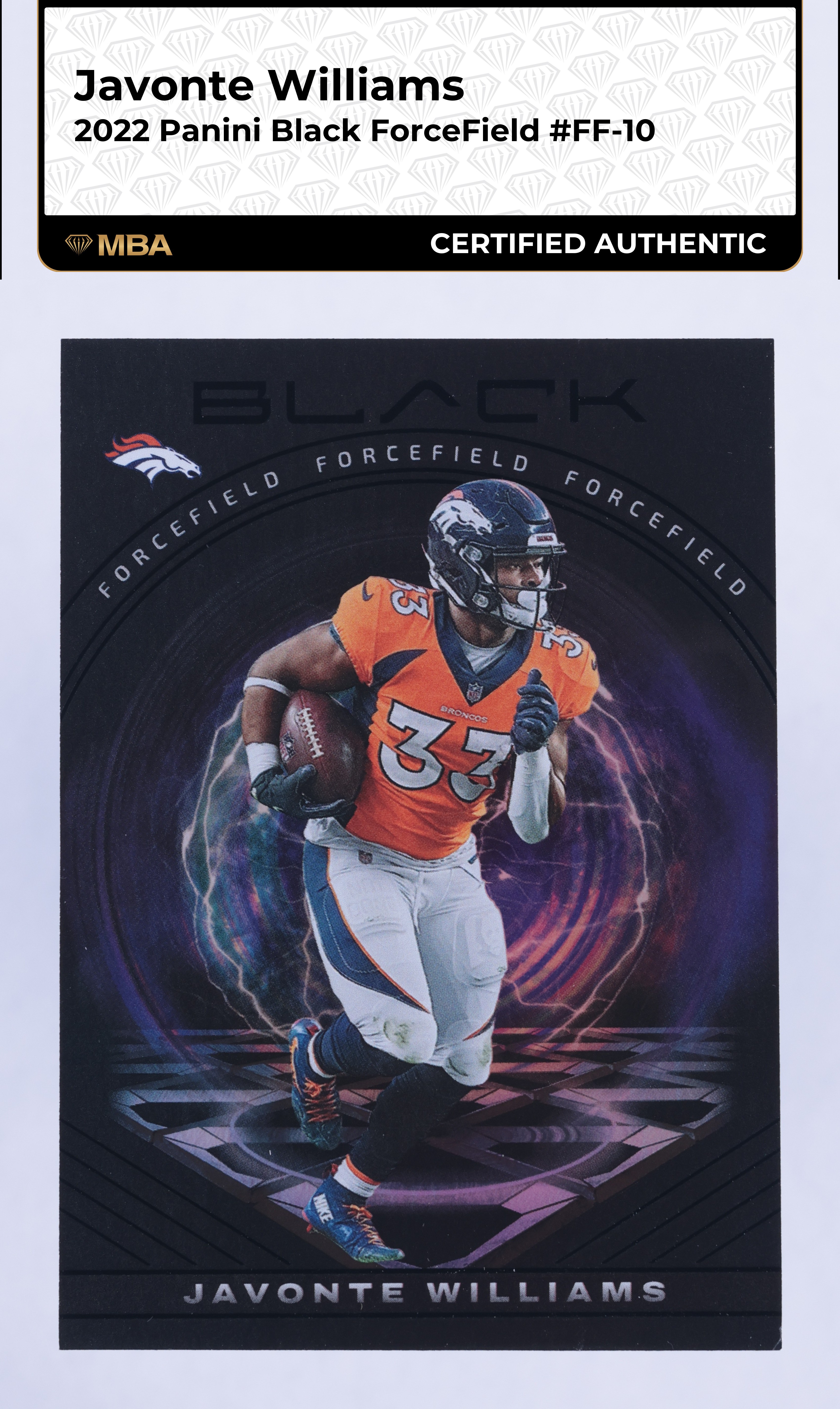 2022 Panini Black ForceField Javonte Williams #FF-10 MBA AUTH