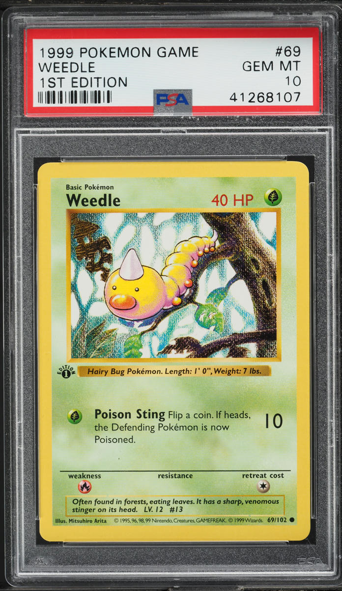 1999 Pokemon Base Set Shadowless 1st Edition Weedle #69 PSA 10 GEM MINT