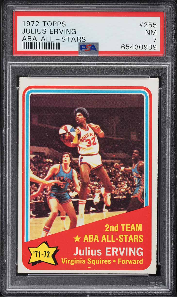 1972 Topps Basketball Julius Erving ROOKIE, ABA ALL-STARS #255 PSA 7 NRMT