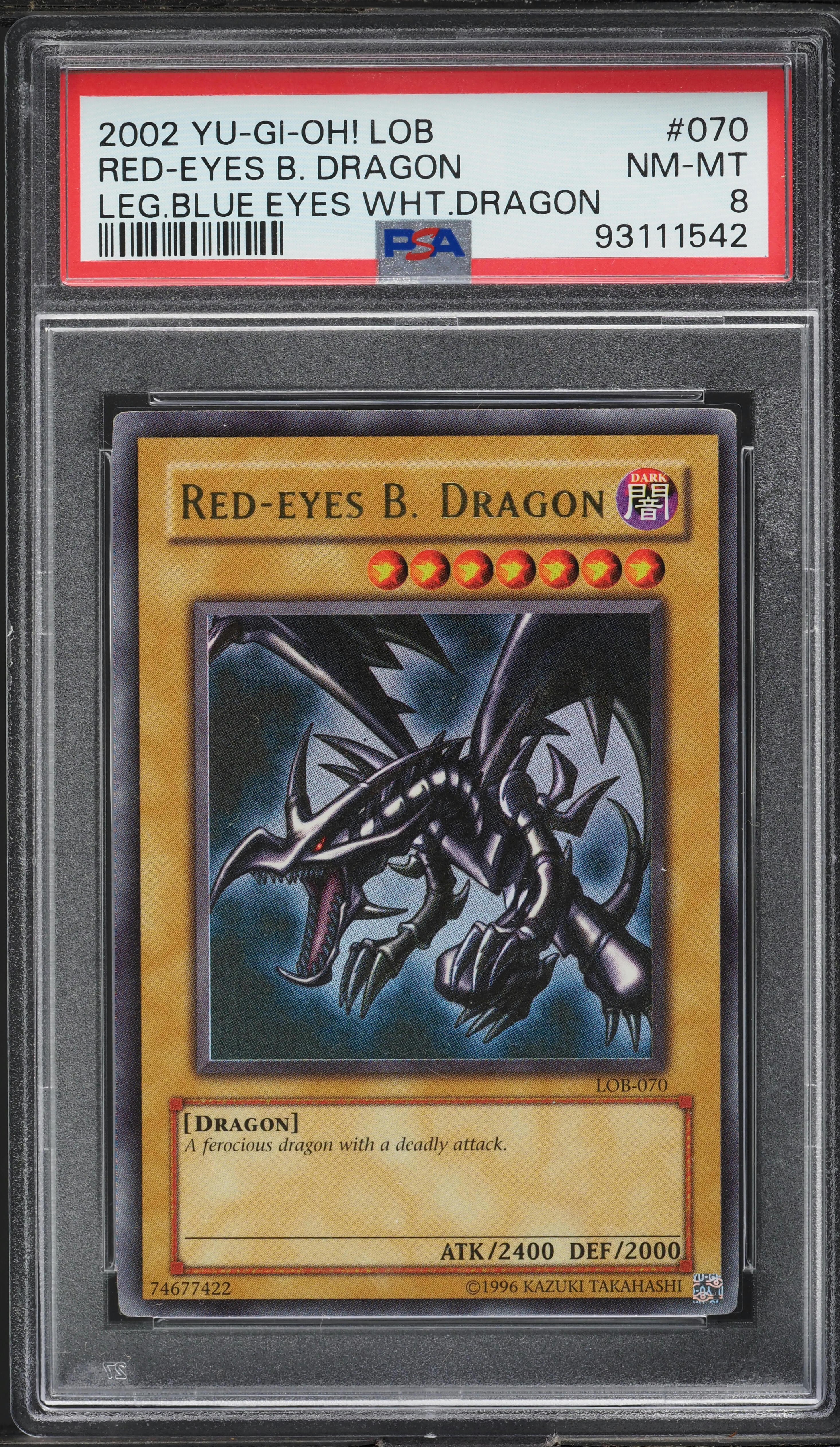 2002 Yu-Gi-Oh! Legend Of Blue-Eyes Red-Eyes Black Dragon #LOB-070 PSA 8 NM-MT