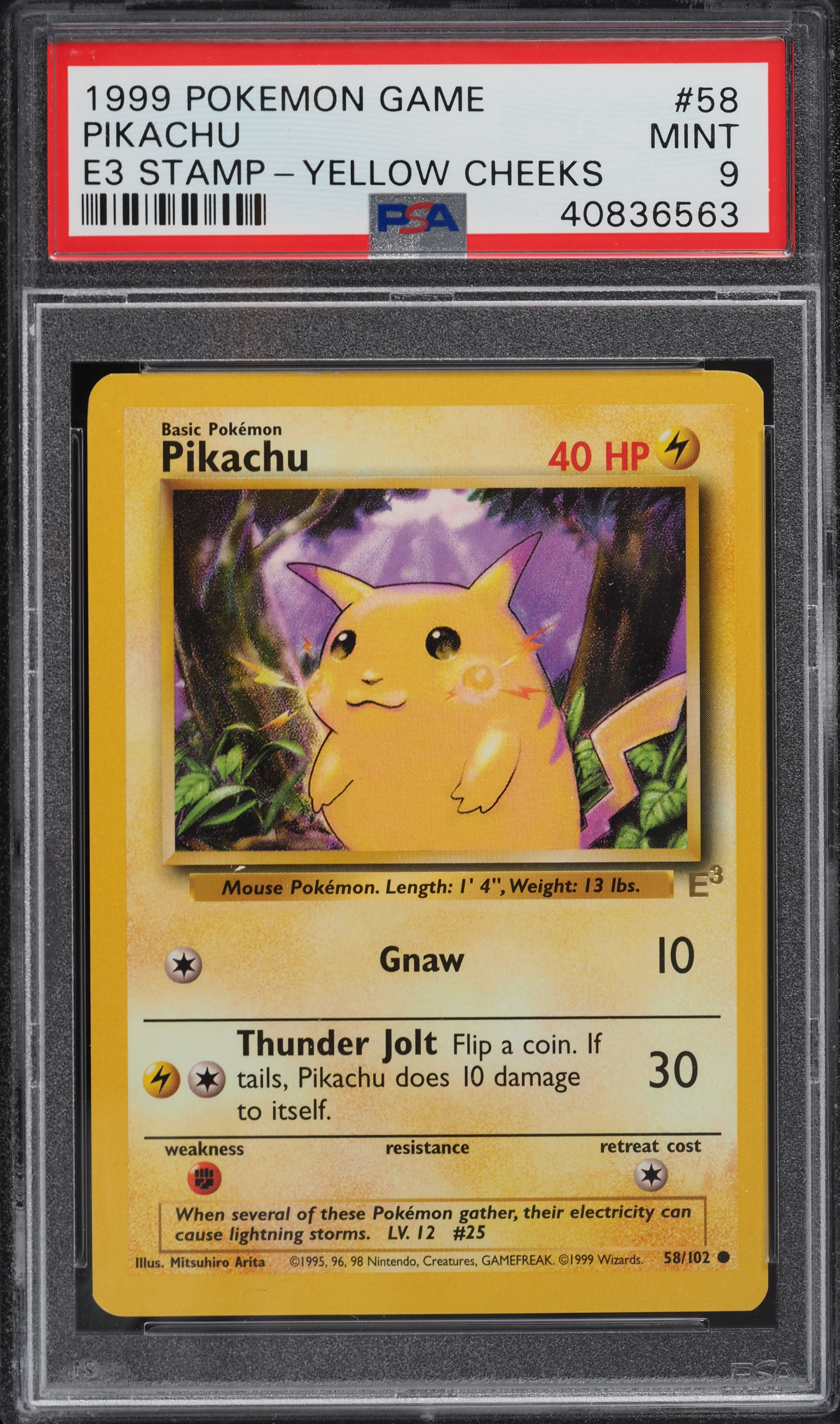 1999 Pokemon E3 Stamp Yellow Cheeks Pikachu #58 PSA 9 MINT