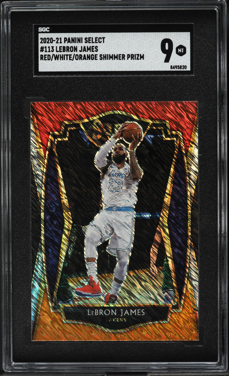 2020 Select Premier Level Red White Orange Shimmer Prizm LeBron James #113 SGC 9