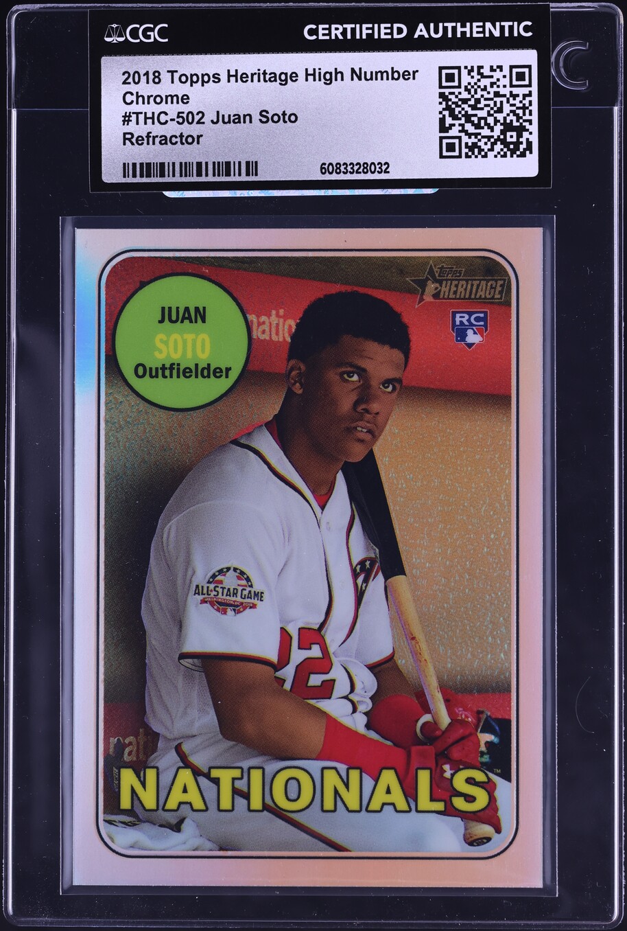 2018 Topps Heritage Chrome Refractor Juan Soto ROOKIE /569 #THC-502 CGC AUTH