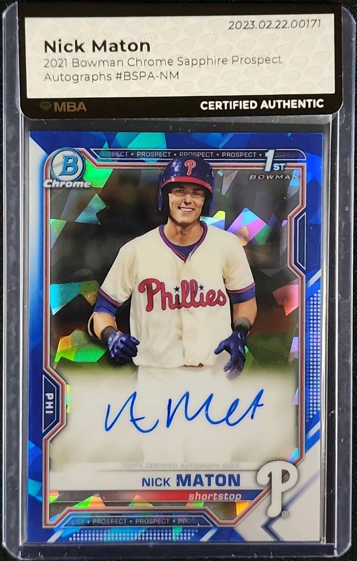 2021 Bowman Chrome Sapphire Nick Maton ROOKIE AUTO #BSPA-NM MBA AUTH