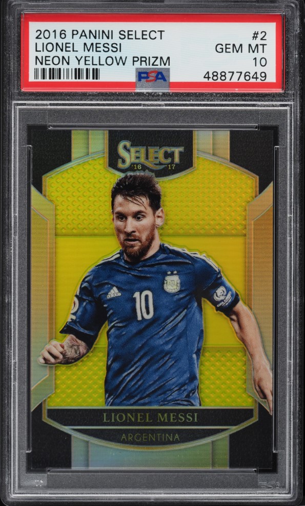 2016 Select Neon Yellow Prizm Lionel Messi /125 #2 PSA 10 GEM MINT