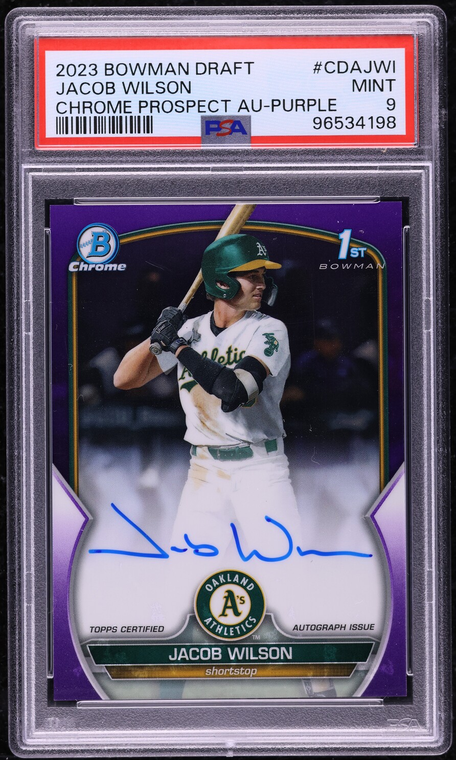 2023 Bowman Chrome Purple Jacob Wilson PROSPECT AUTO /250 #CDAJWI PSA 9 MINT