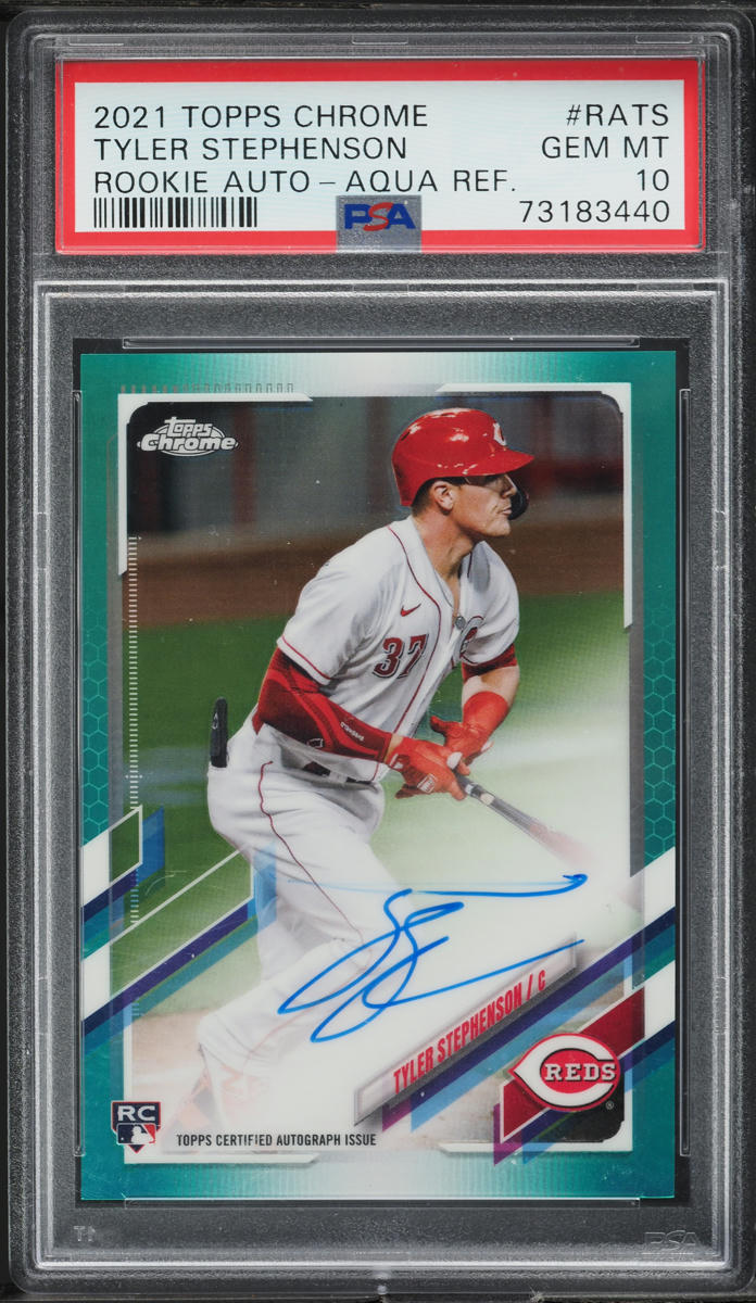 2021 Topps Chrome Aqua Refractor Tyler Stephenson ROOKIE AUTO /199 #RA-TS PSA 10