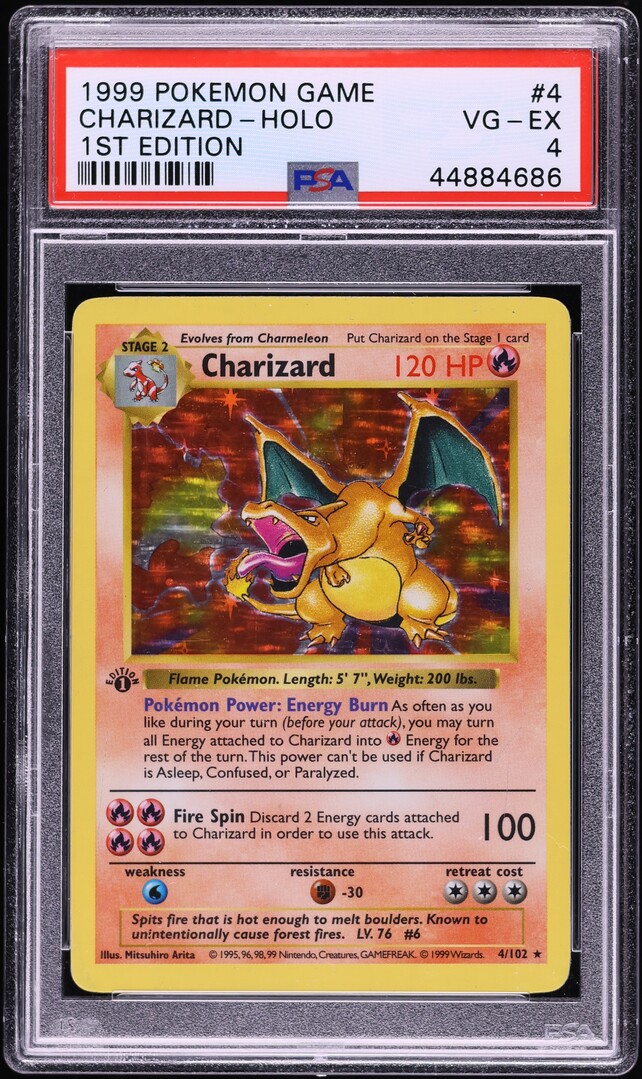 1999 Pokemon Base Set 1st Edition Shadowless Holo Charizard #4 PSA 4 VGEX