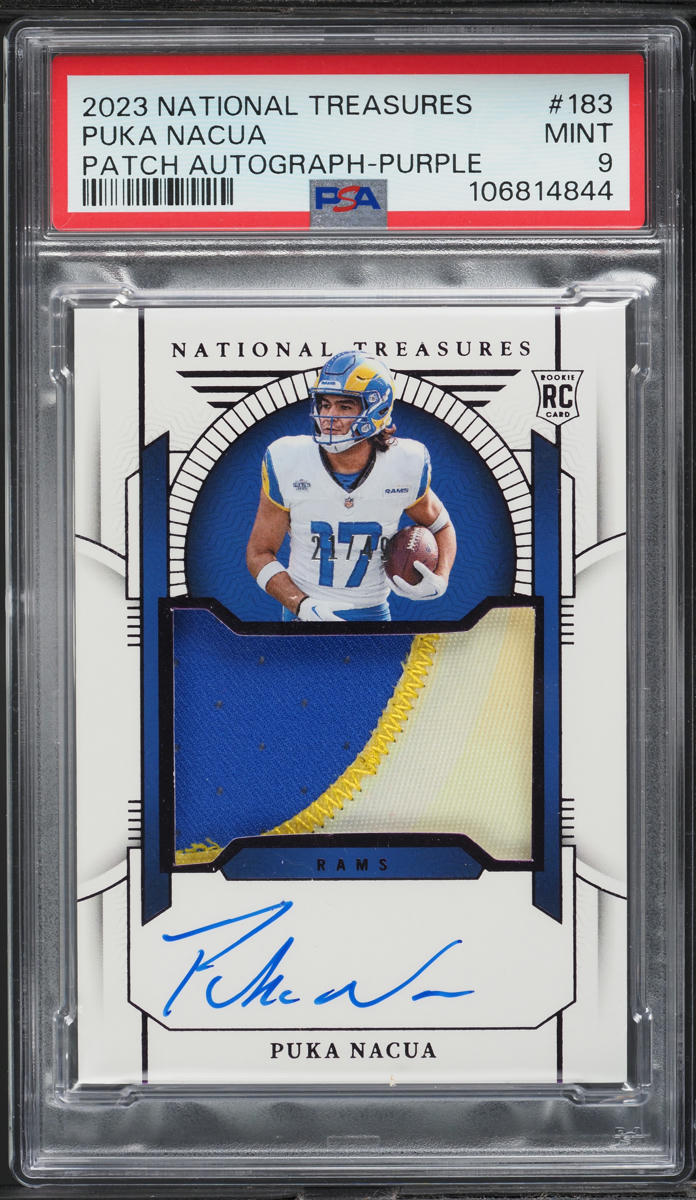 2023 National Treasures Purple Puka Nacua ROOKIE PATCH AUTO /49 #183 PSA 9 MINT