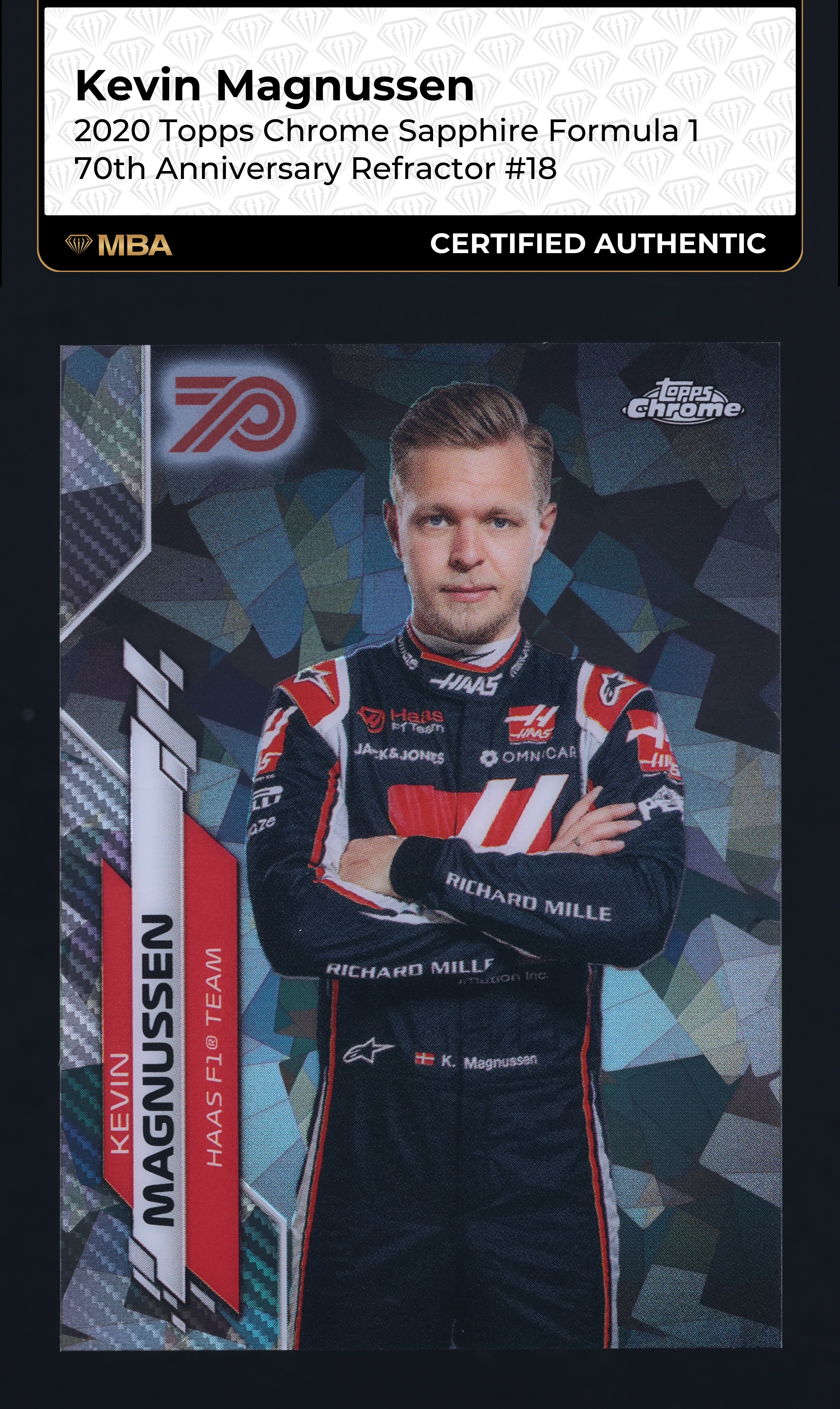 2020 Topps Chrome Sapphire F1 70th Refractor Kevin Magnussen /70 #18 MBA AUTH