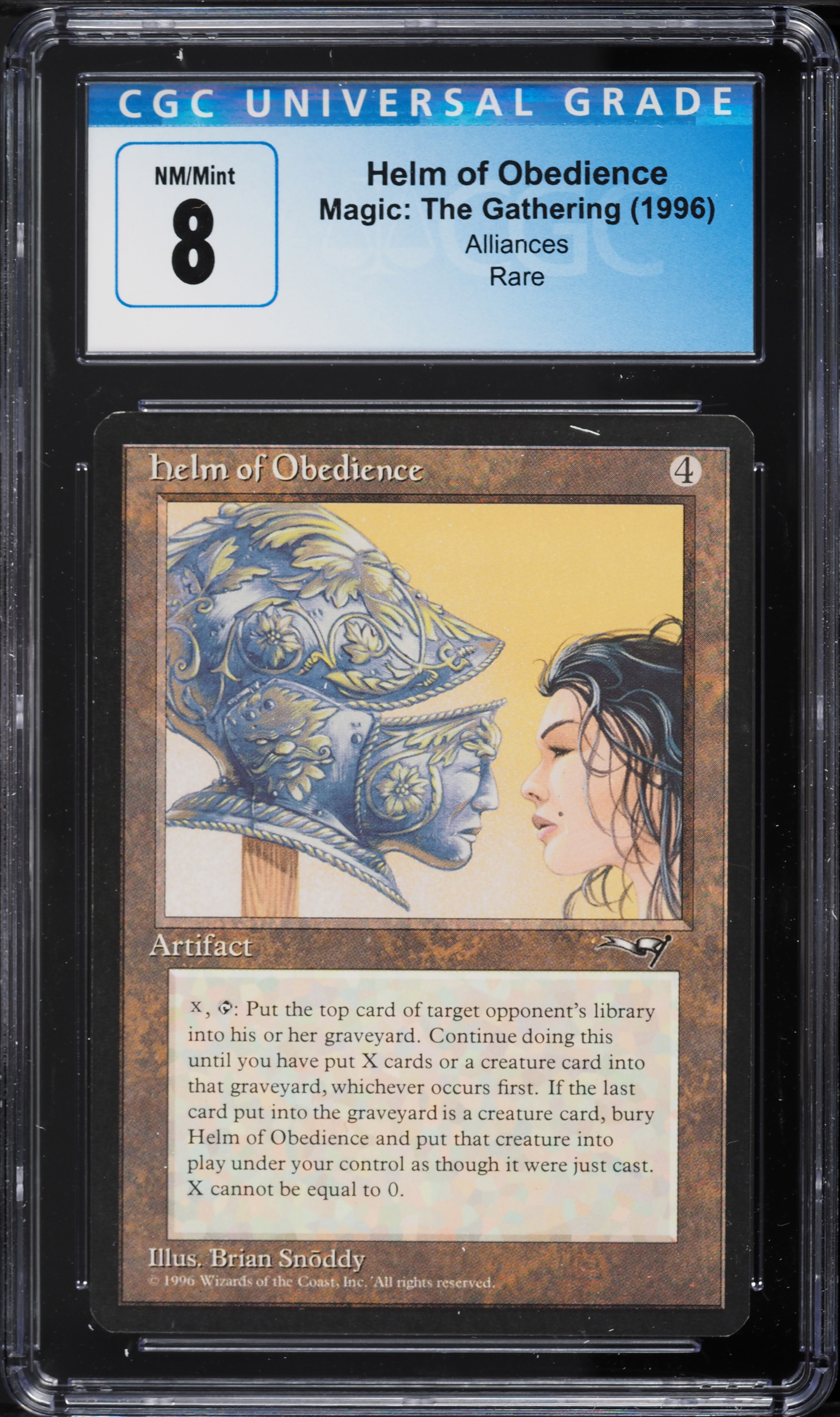 1996 Magic The Gathering MTG Alliances Helm Of Obedience R A CGC 8