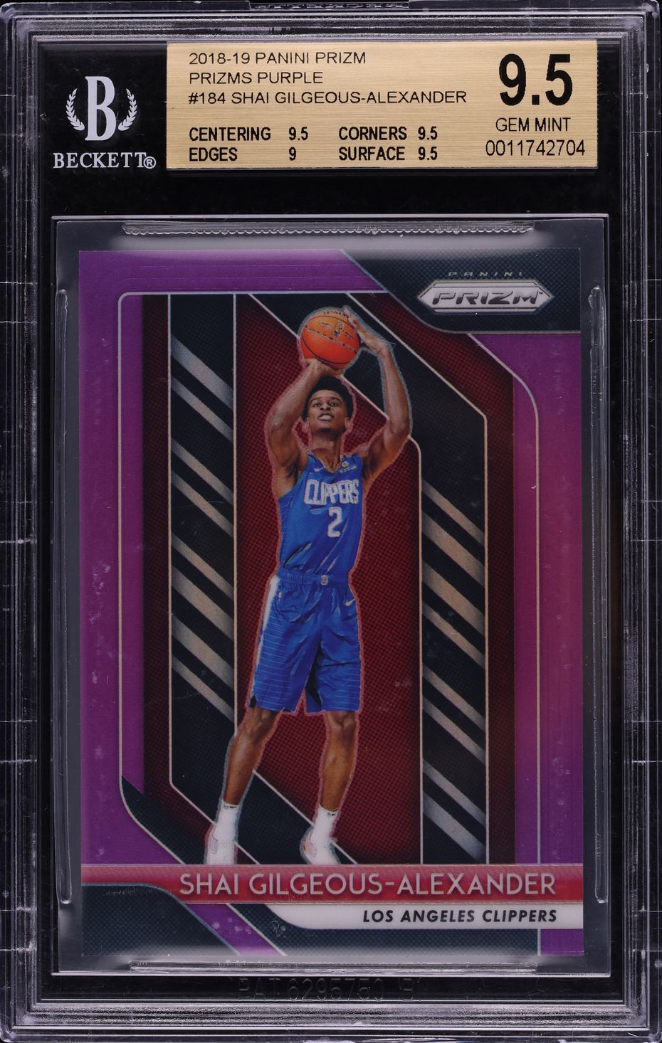 2018 Panini Prizm Purple Shai Gilgeous-Alexander ROOKIE /75 #184 BGS 9.5 GEM
