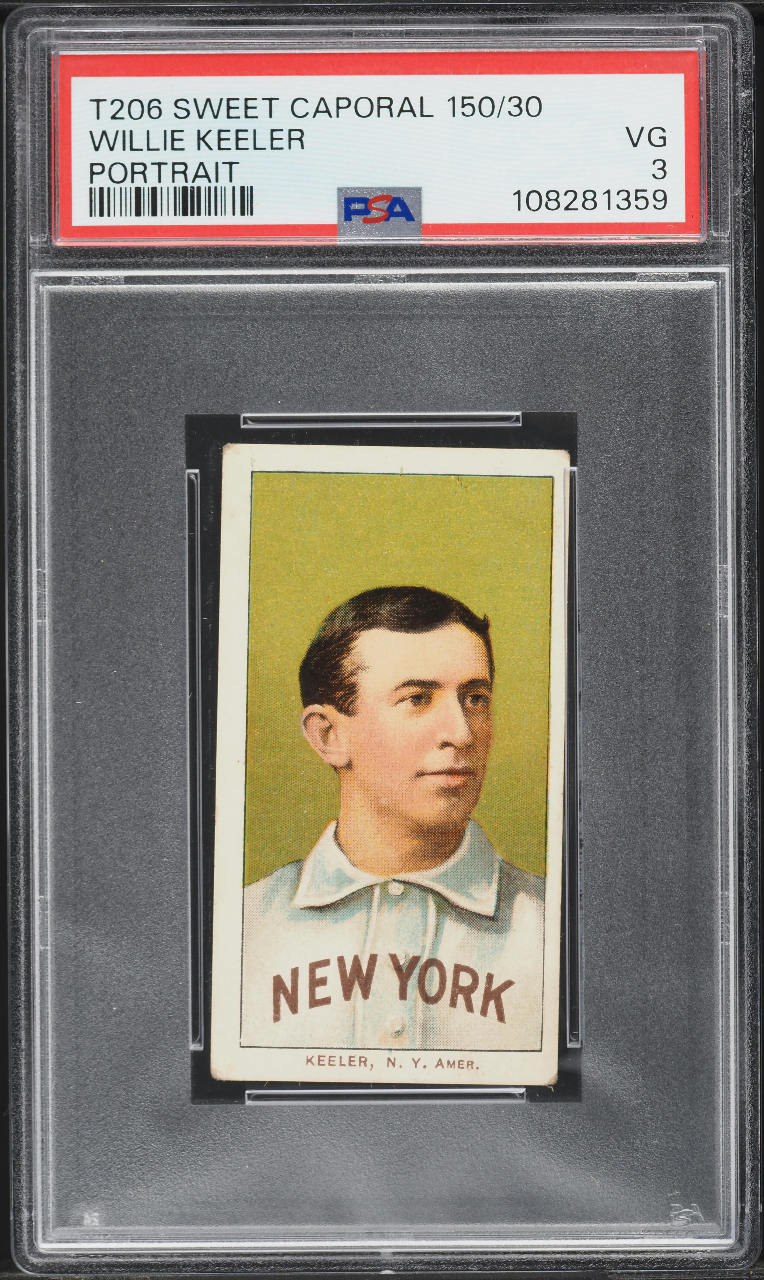 1909-11 T206 Willie Keeler PORTRAIT, SWEET CAPORAL PSA 3 VG