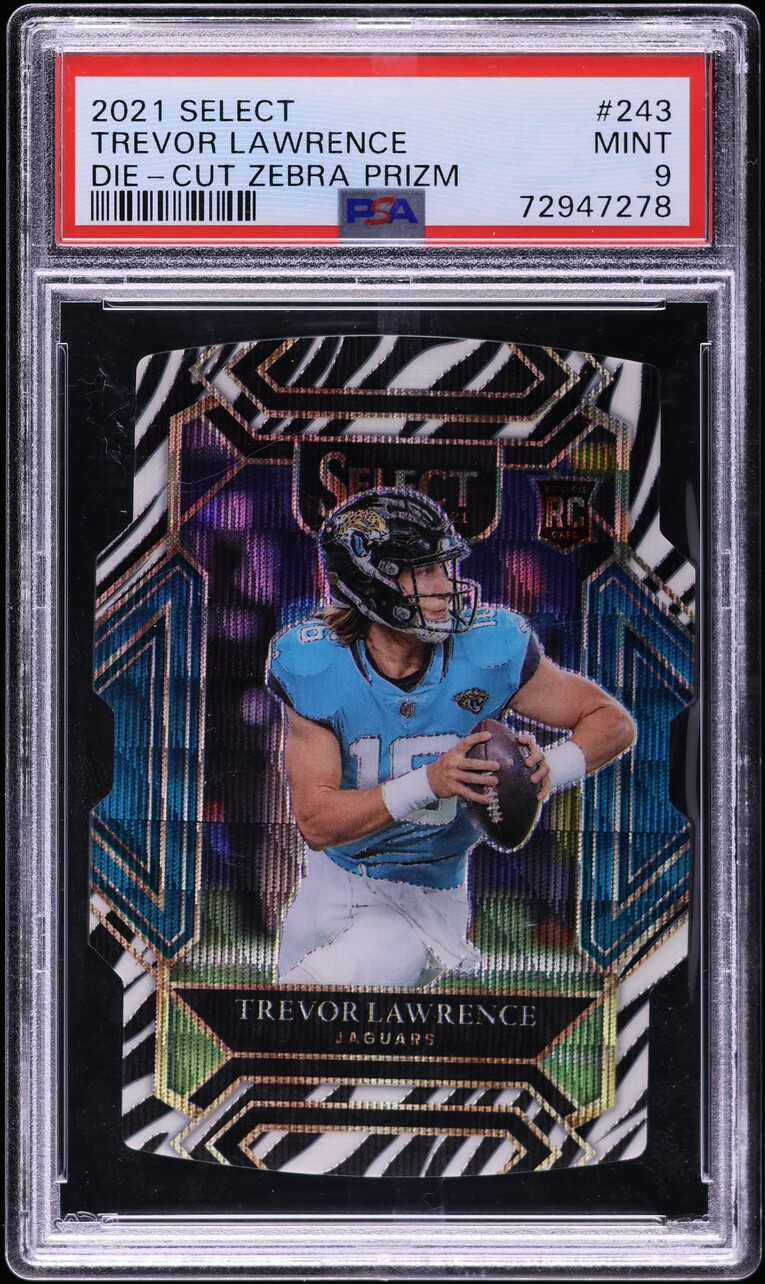 2021 Select Club Level Zebra Prizm Die-Cut Trevor Lawrence ROOKIE #243 PSA 9