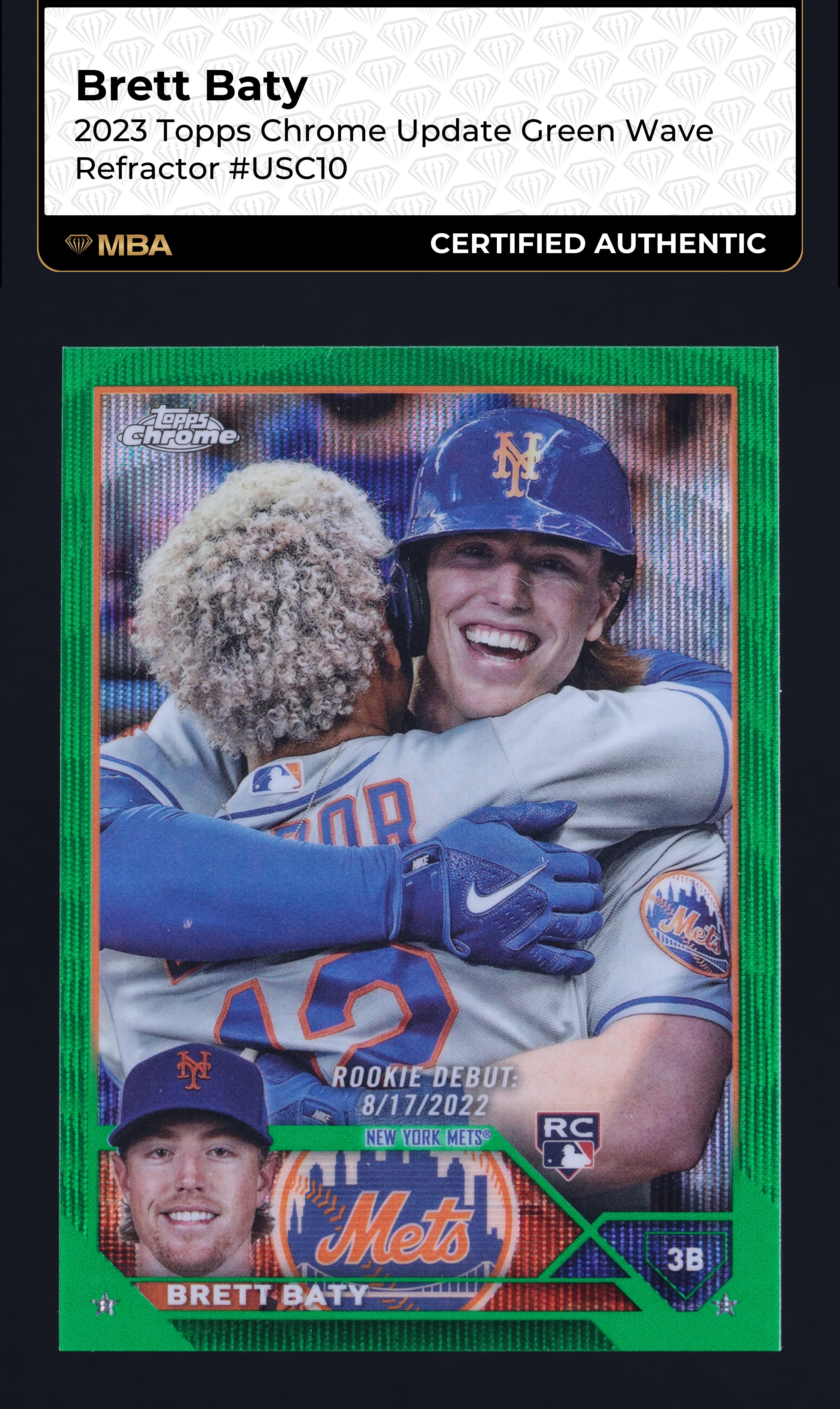 2023 Topps Chrome Update Green Wave Refractor Brett Baty RC /99 #USC10 MBA AUTH