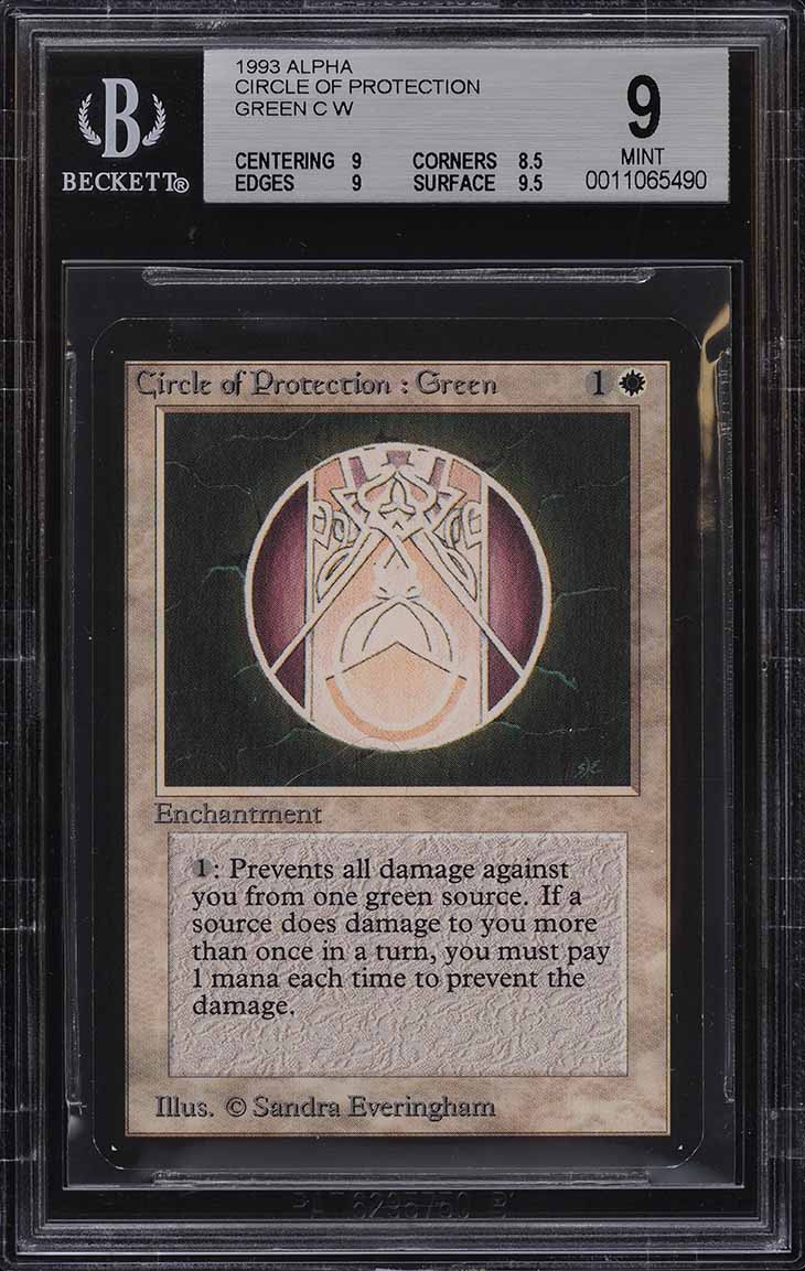 1993 Magic The Gathering MTG Alpha Circle Of Protection Green C W BGS 9