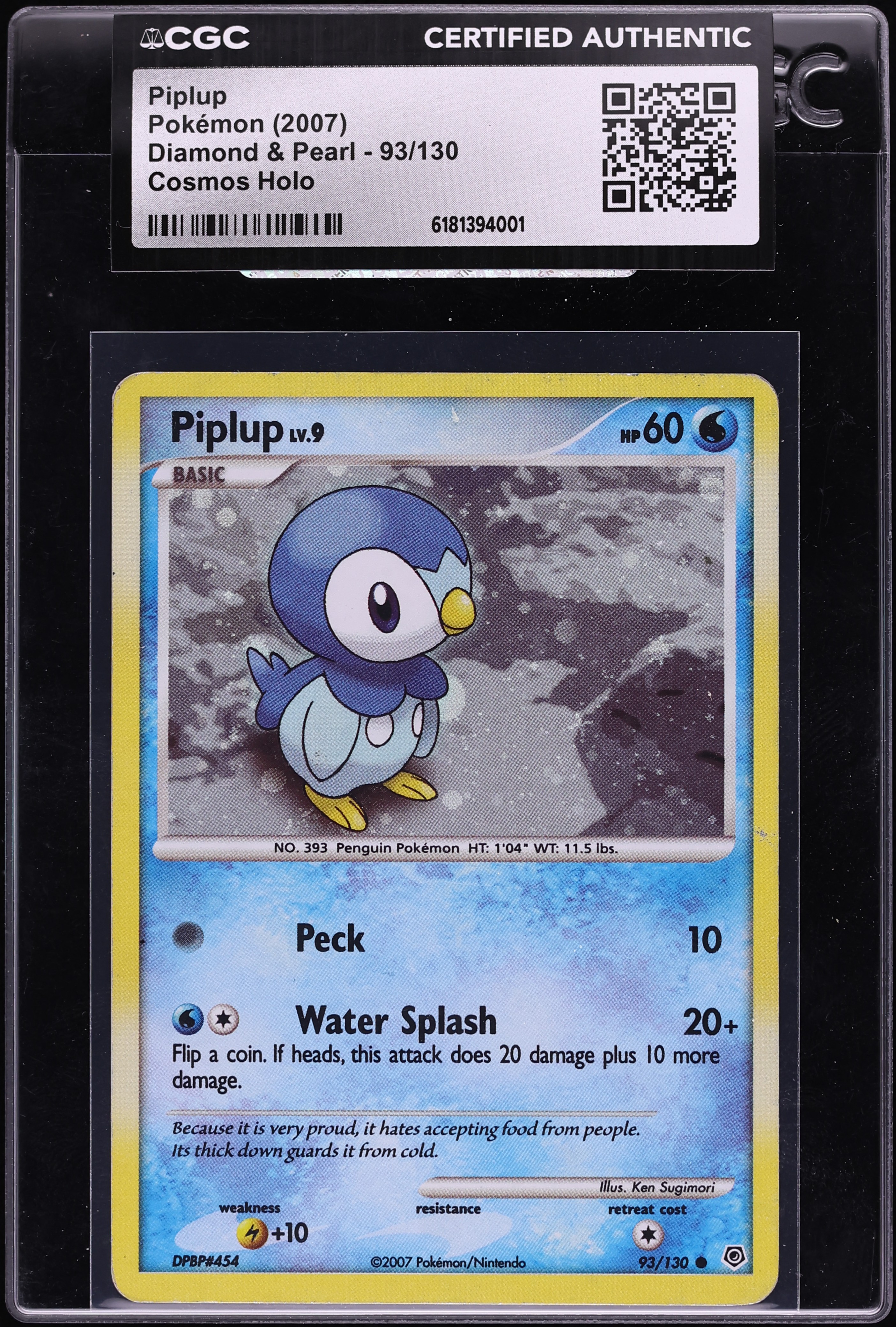 2007 Pokemon Diamond & Pearl Cosmos Holo Piplup #93 CGC AUTH