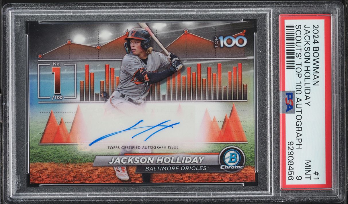 2024 Bowman Chrome Scouts' Top 100 Jackson Holliday ROOKIE AUTO /99 #1 PSA 9