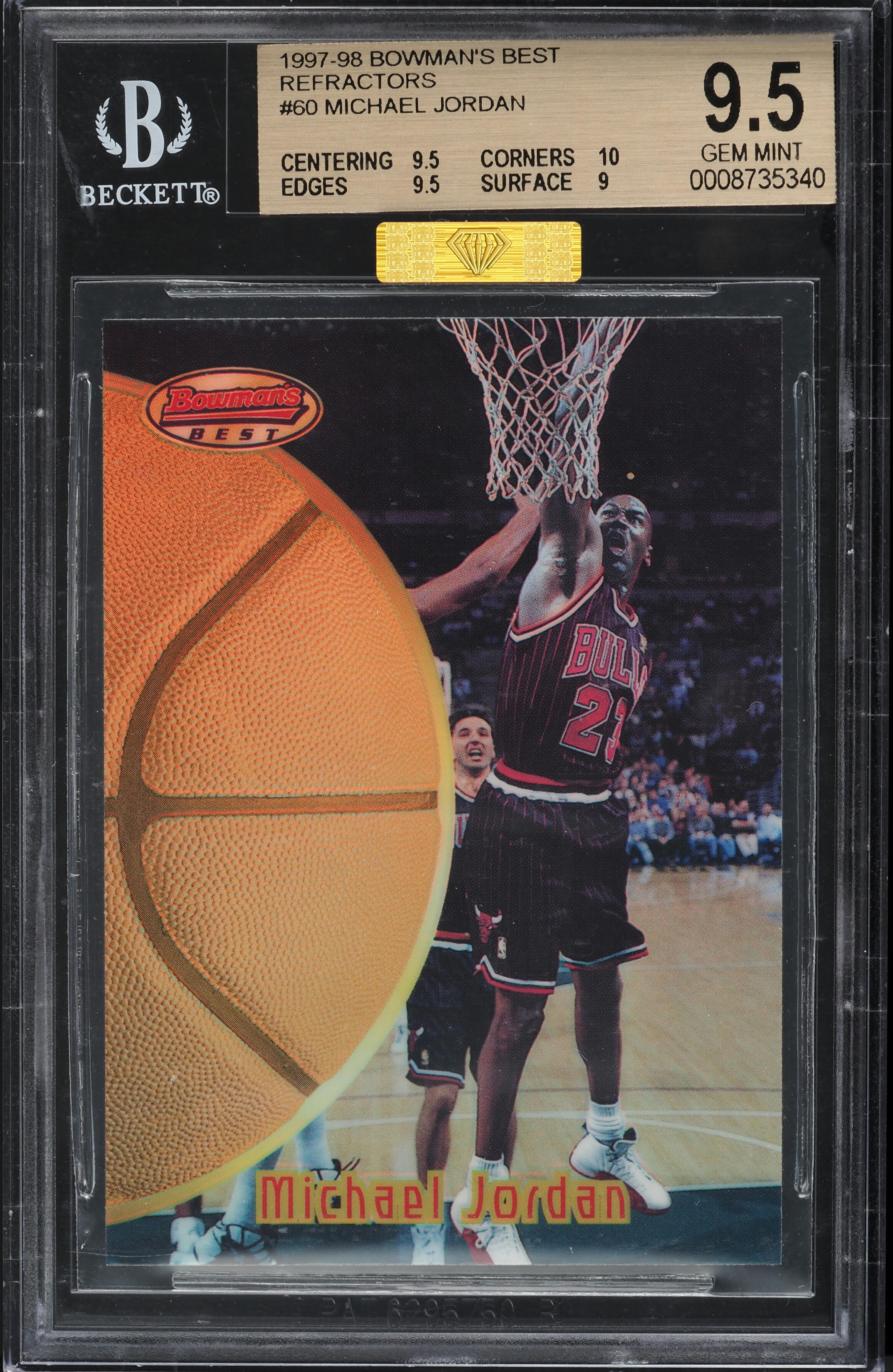 1997 Bowman's Best Refractor Michael Jordan #60 MBA BGS 9.5 GEM MINT