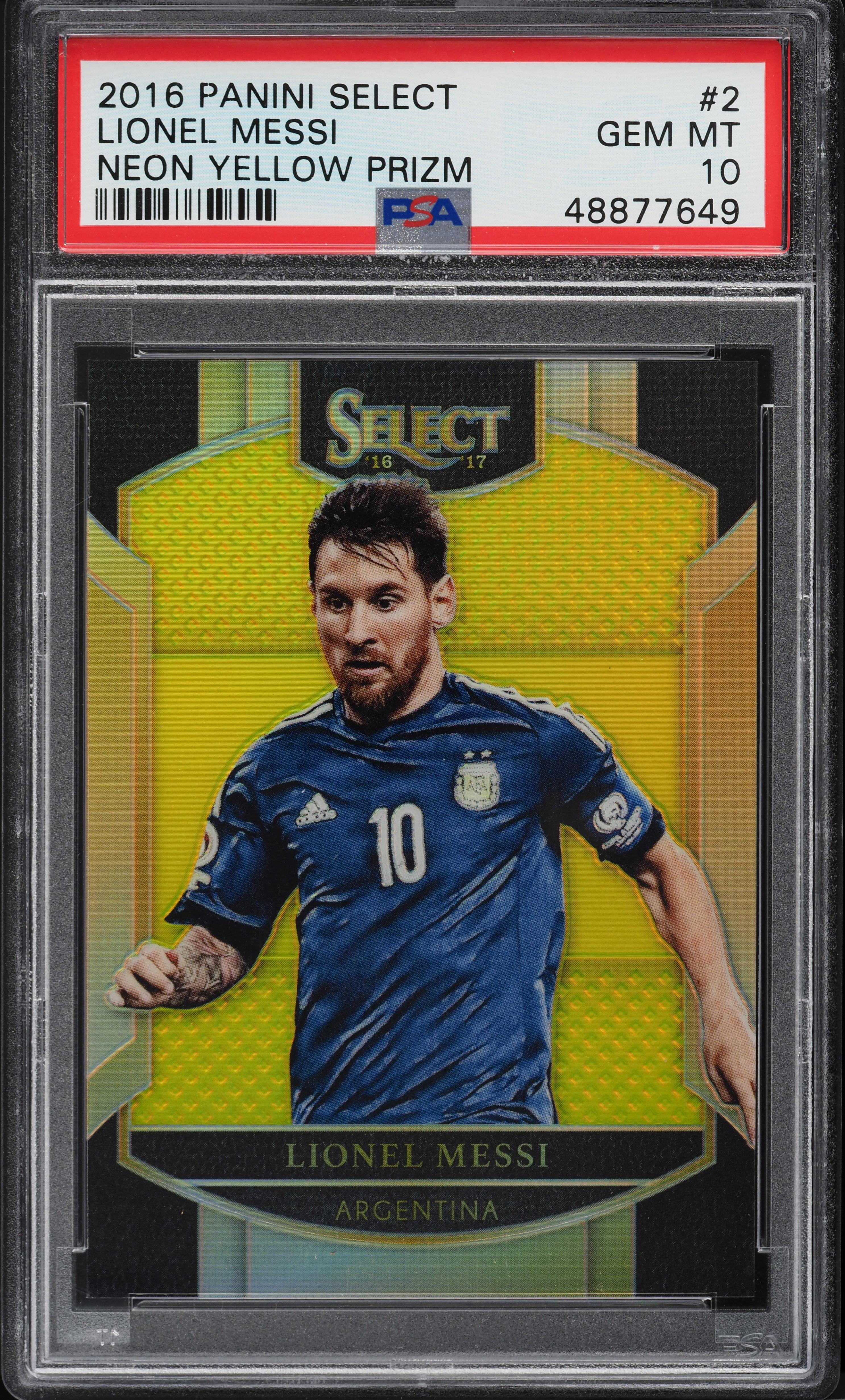2016 Select Neon Yellow Prizm Lionel Messi /125 #2 PSA 10 GEM MINT